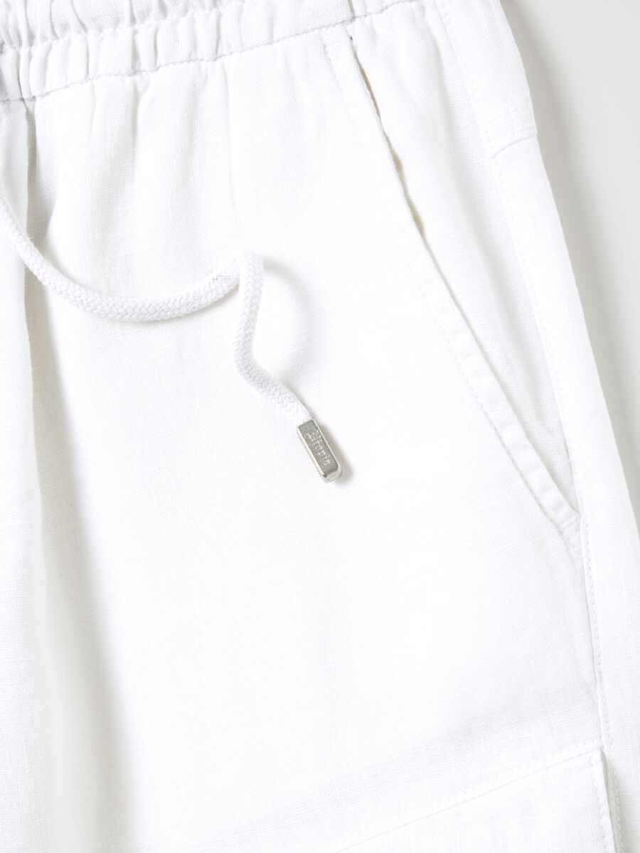 100% Linen White Cargo Trousers_8