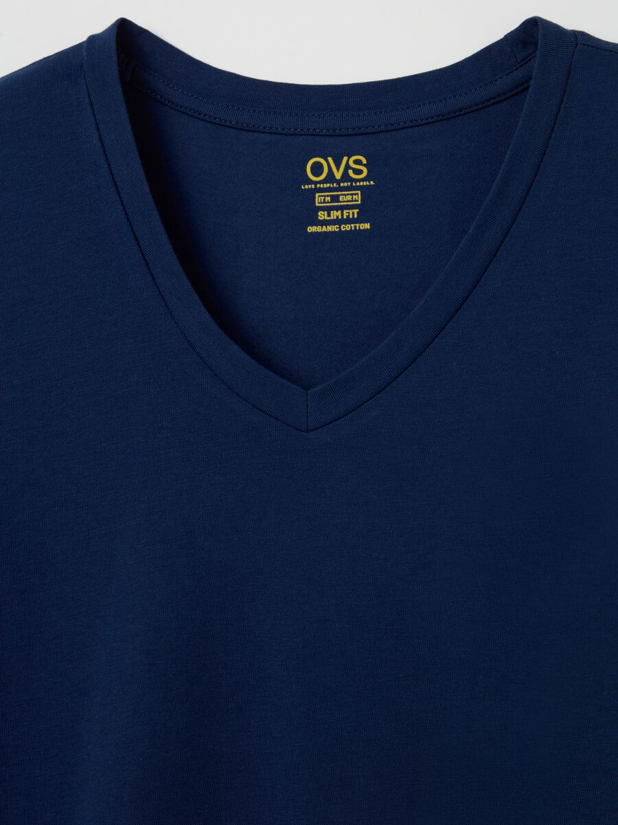 Slim-fit T-shirt in stretch cotton with V neck_1