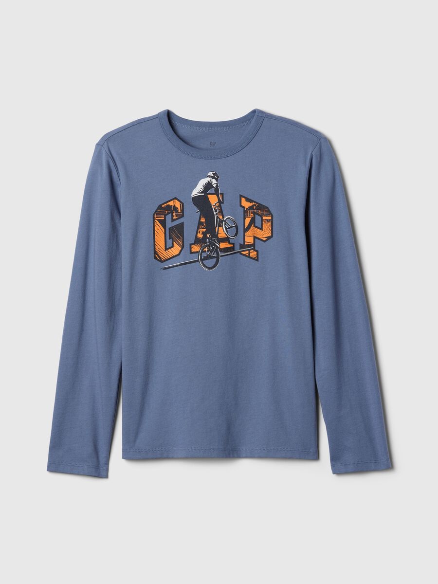 Cotton T-shirt with print and long sleeves_0