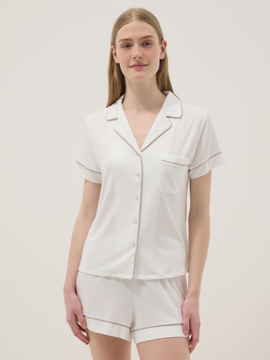 Maglia pigiama in misto viscosa elasticizzata bianco regular fit_2