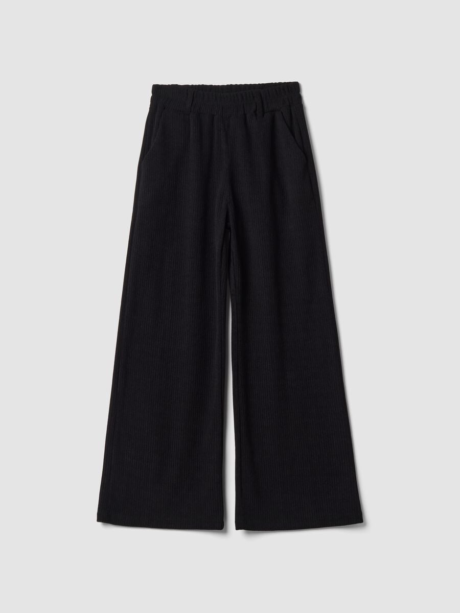 Pantaloni neri lunghi in tessuto elasticizzato regular fit_0