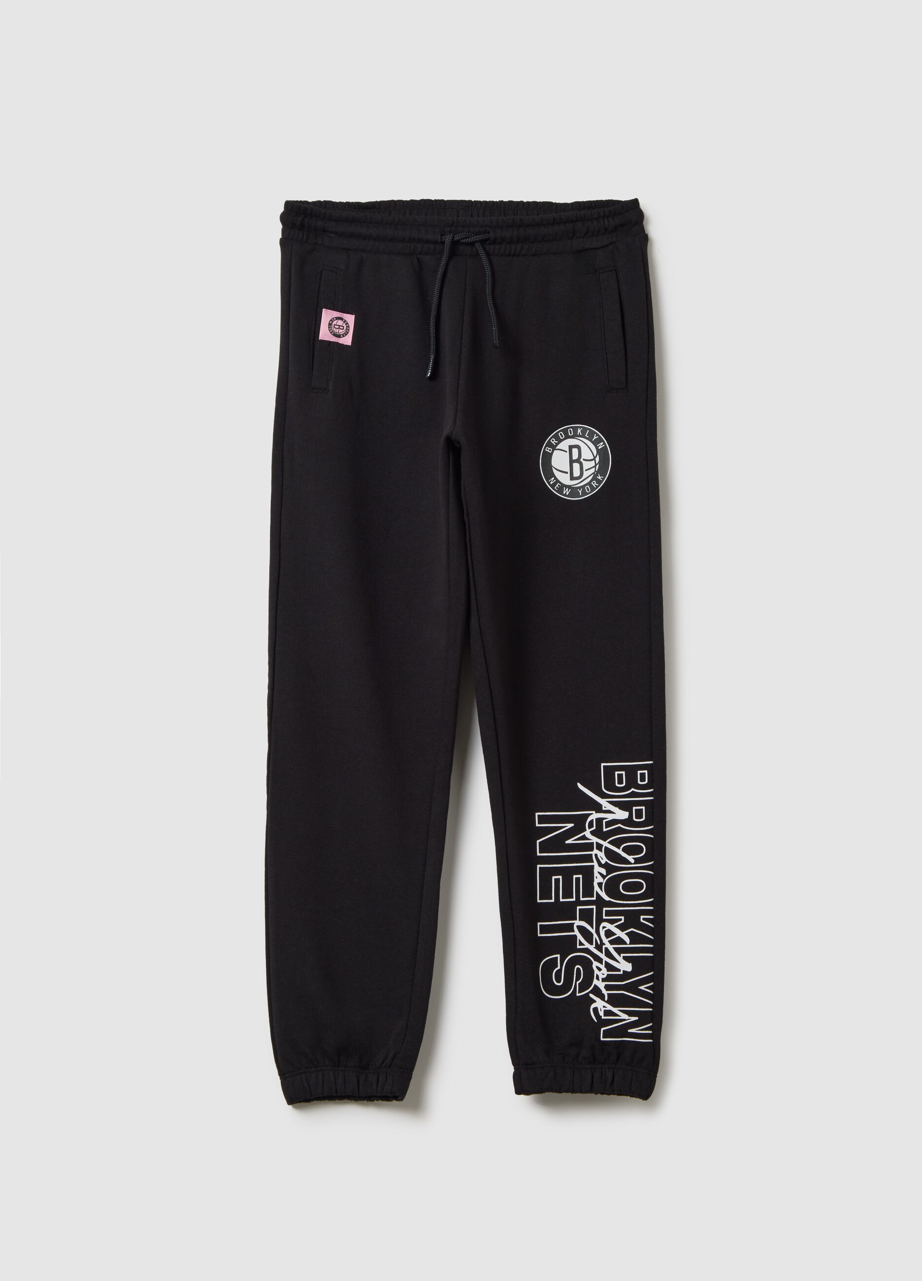 Black joggers in cotton with NBA Brooklyn NETS print