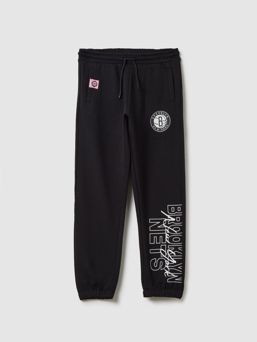 Black joggers in cotton with NBA Brooklyn NETS print_0