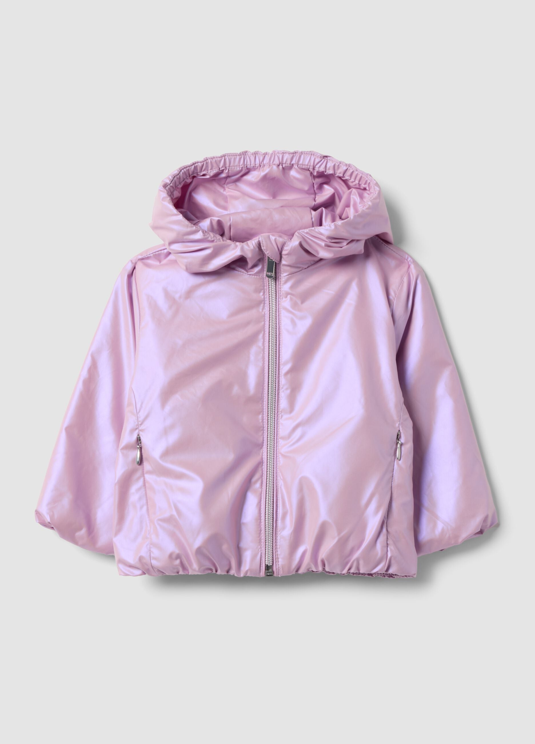 Purple padded hooded jacket with zip, regular fit for baby girl