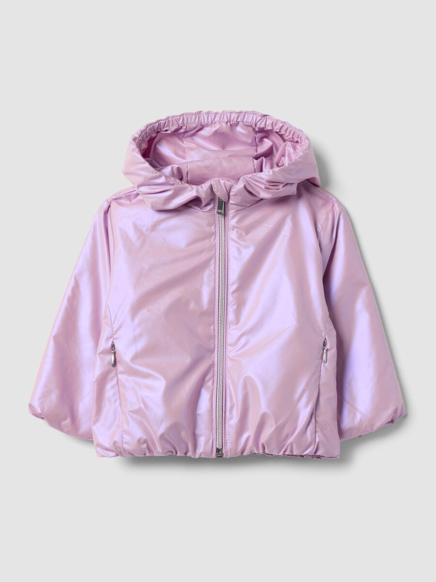 Purple padded hooded jacket with zip, regular fit for baby girl_0
