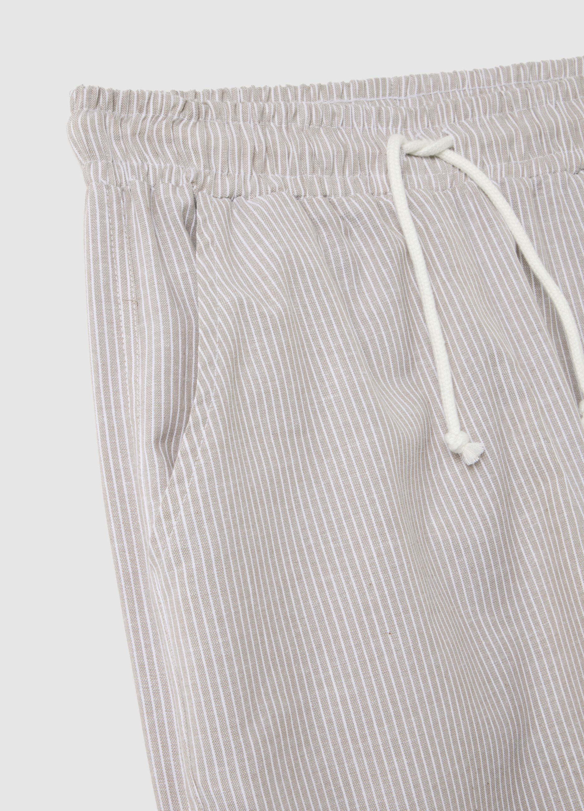Men's pure cotton beige trousers regular fit with drawstring