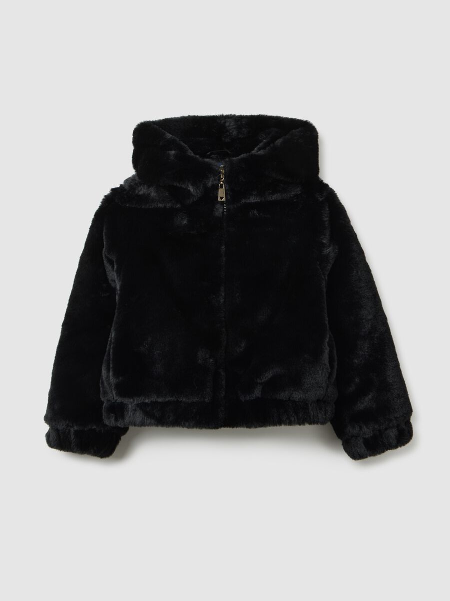 Giacca morbida nera con cappuccio da bambina regular fit_0