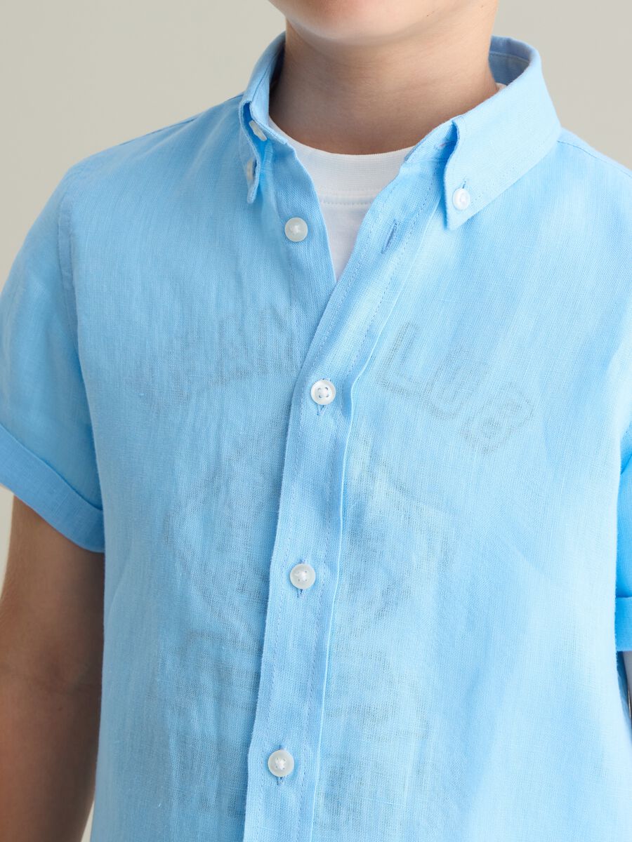Blue Linen Loose Fit Children's Shirt_1