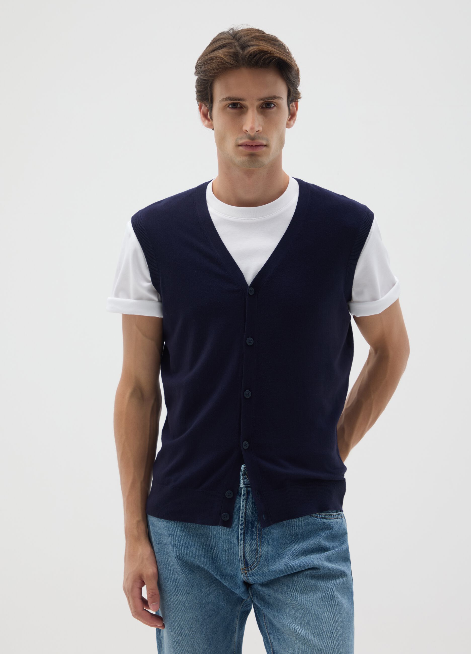 Blue knit waistcoat regular fit