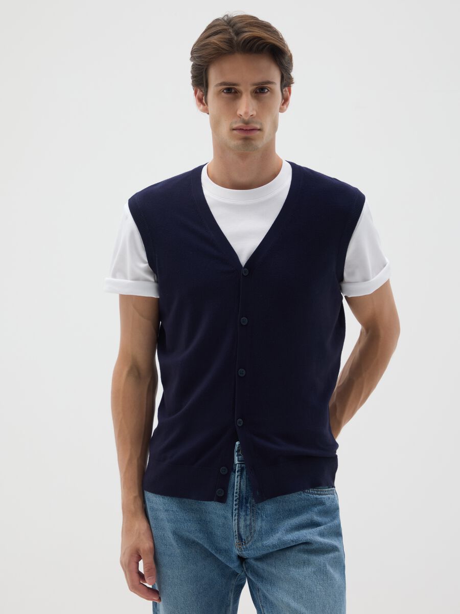 Blue knit waistcoat regular fit_0