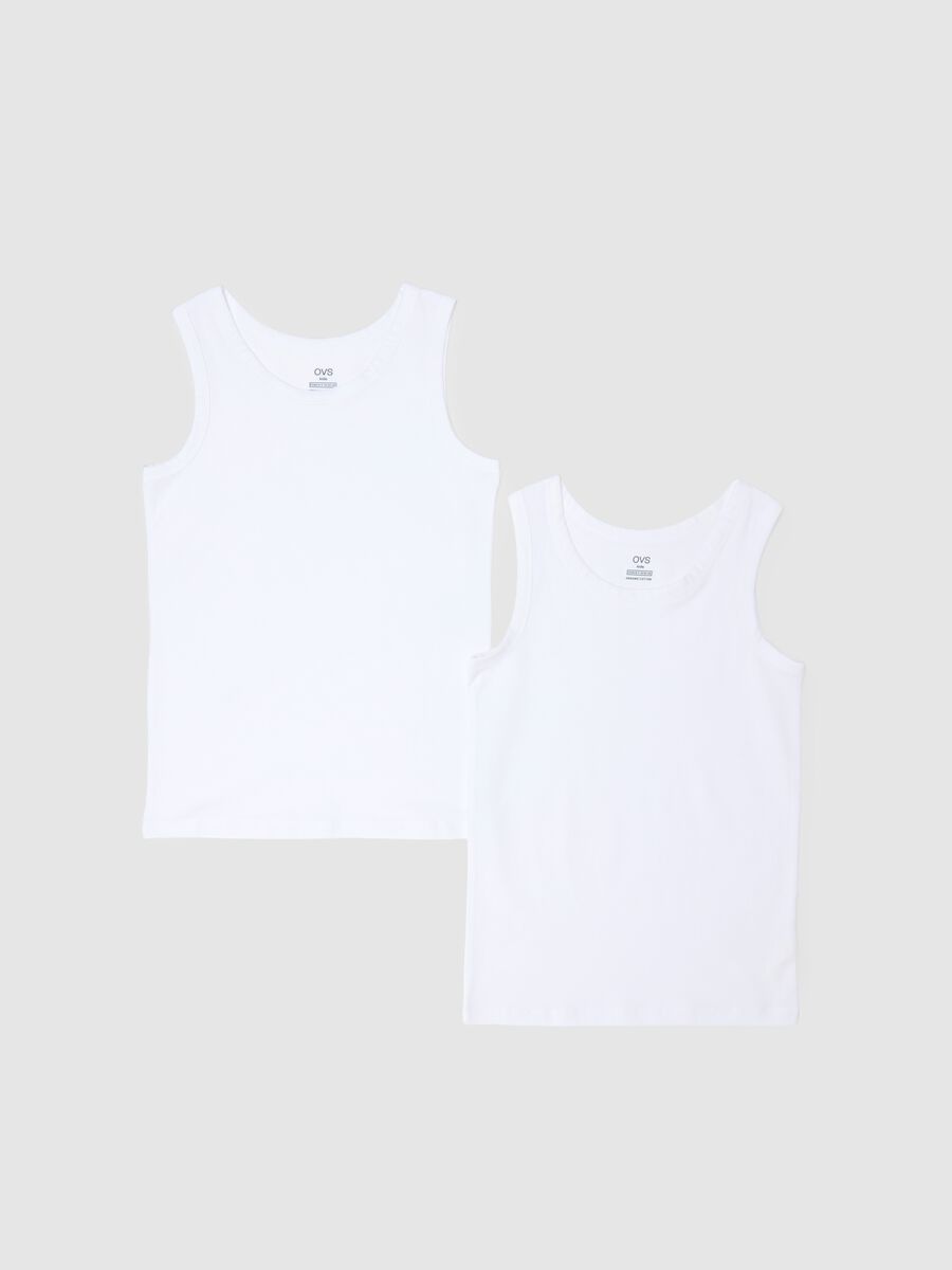 Two-pack of boys' white stretch cotton vests with regular fit_0