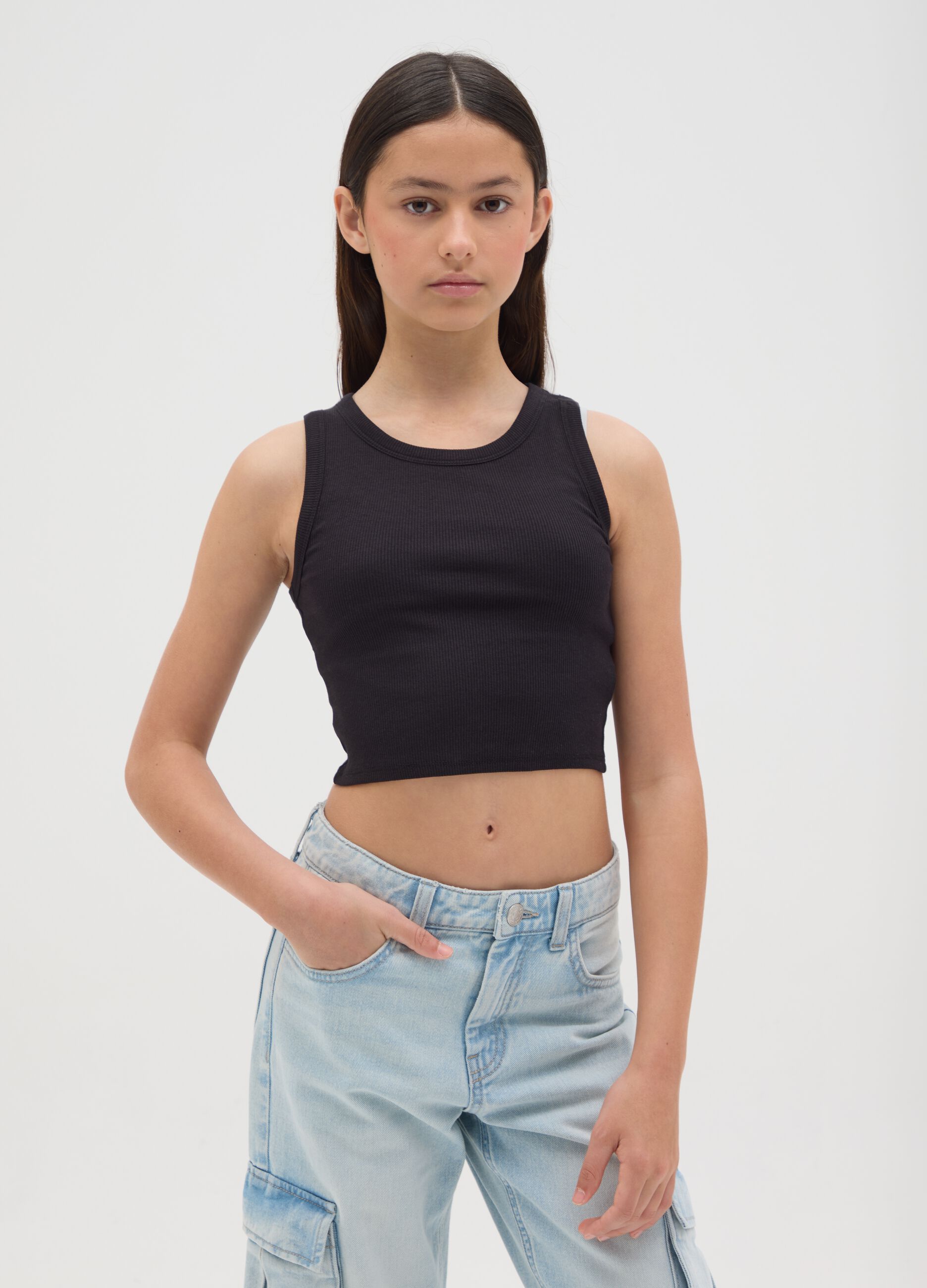 Black Stretch Cotton Vest for Girls