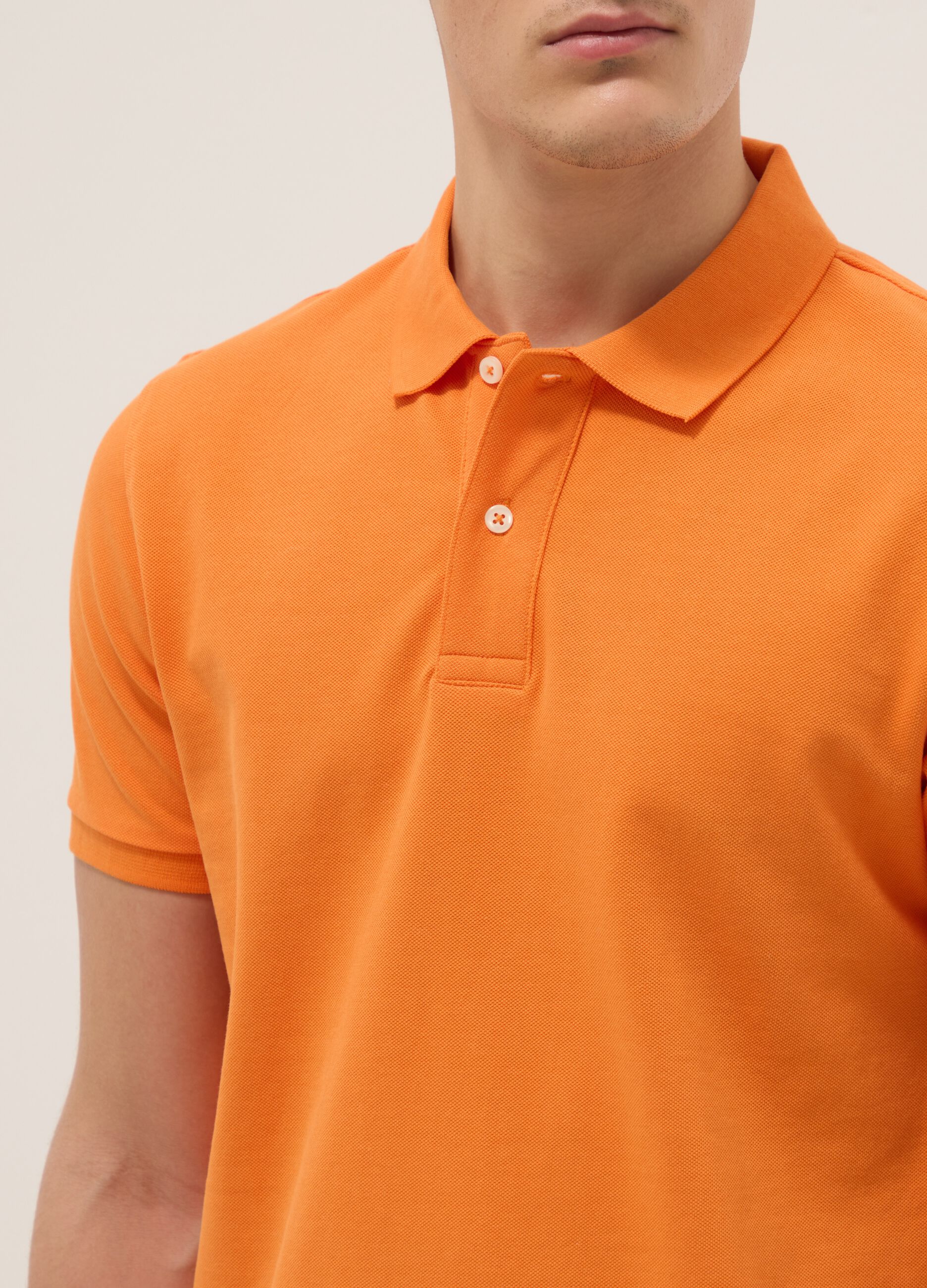Orange short sleeve pure cotton polo shirt regular fit