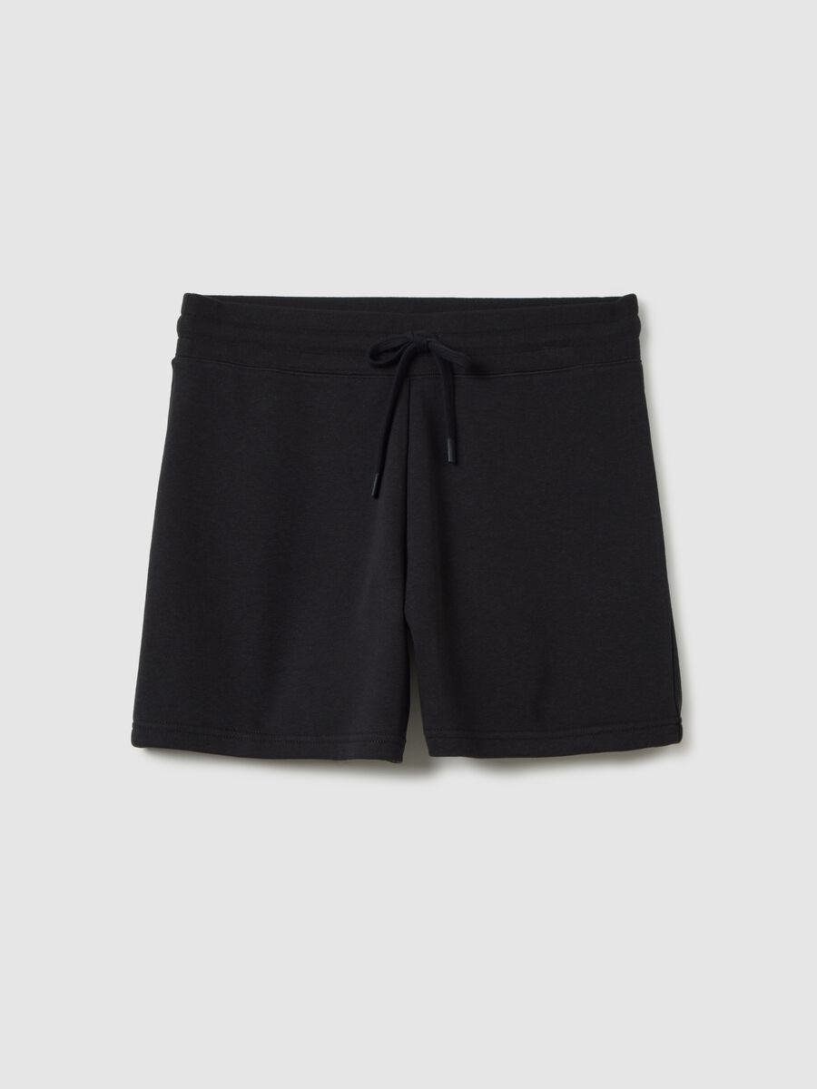 Women's black cotton-blend shorts, regular fit_0