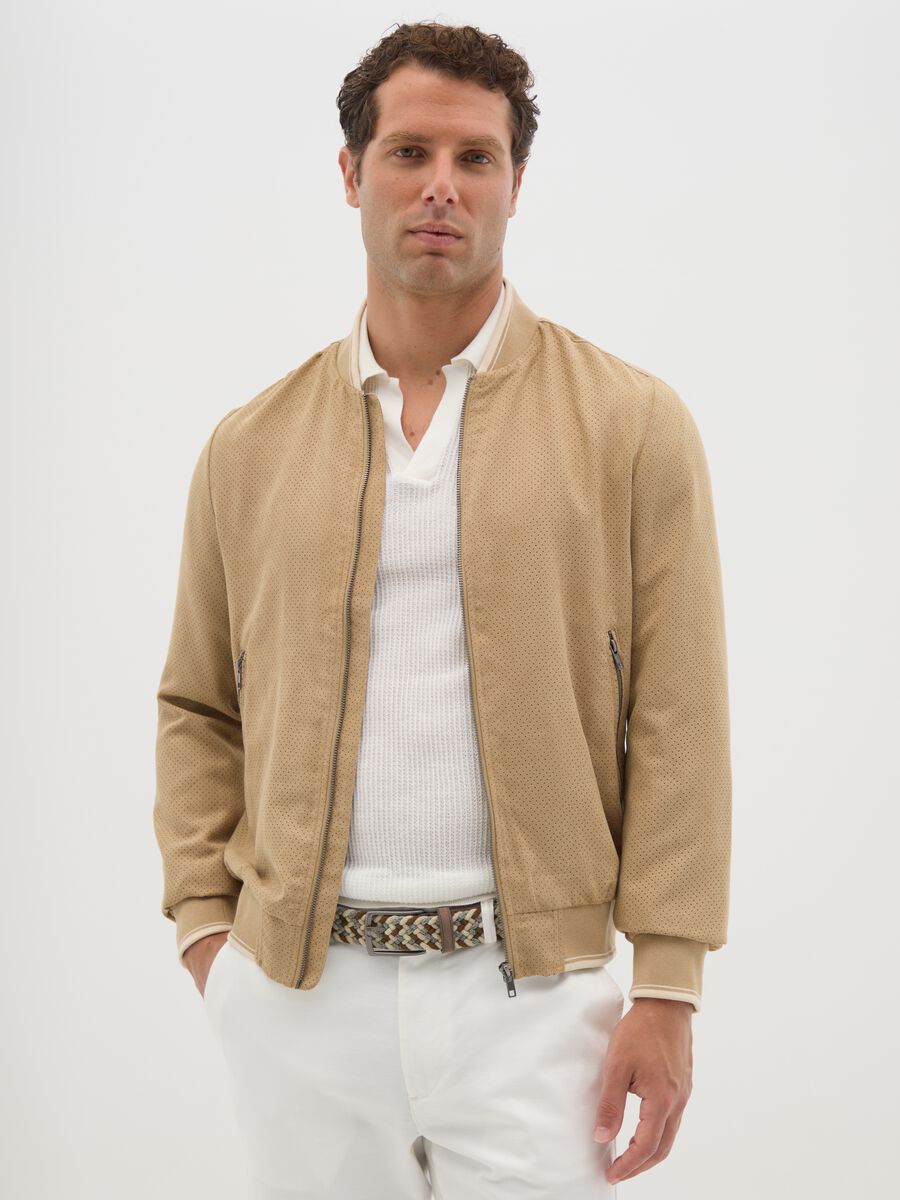 Openwork beige bomber jacket_0