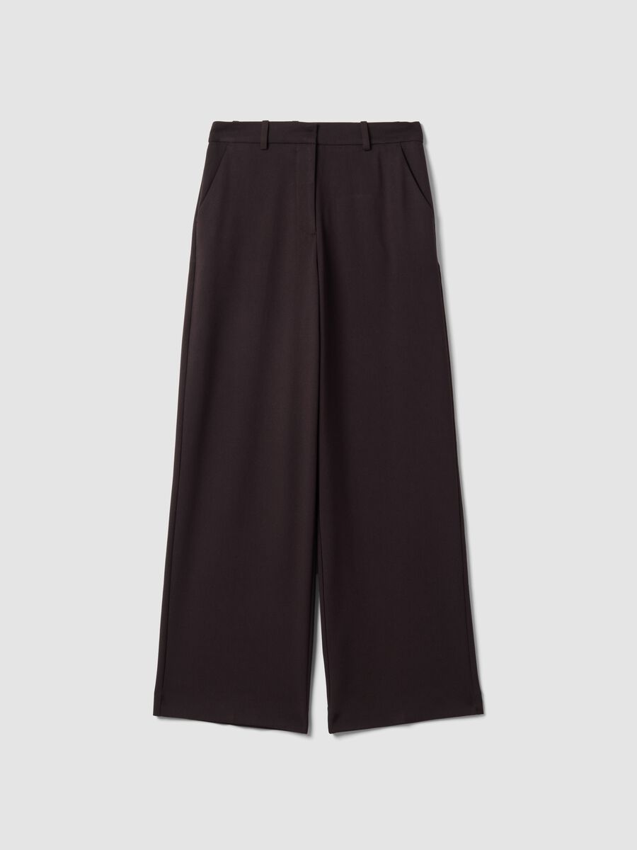 Brown flared formal trousers in stretch viscose_0