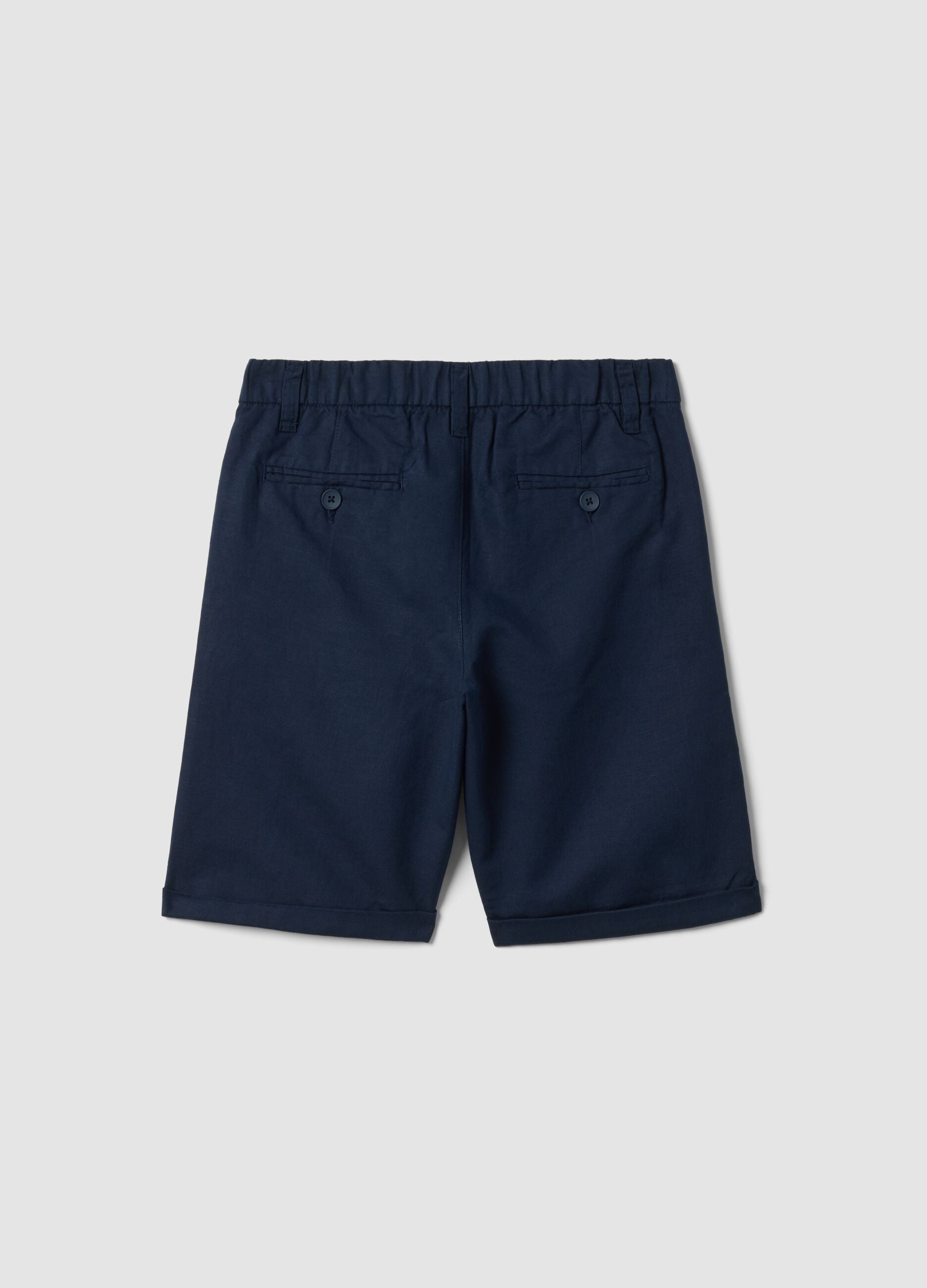 Boys&rsquo; blue linen and cotton blend regular-fit shorts