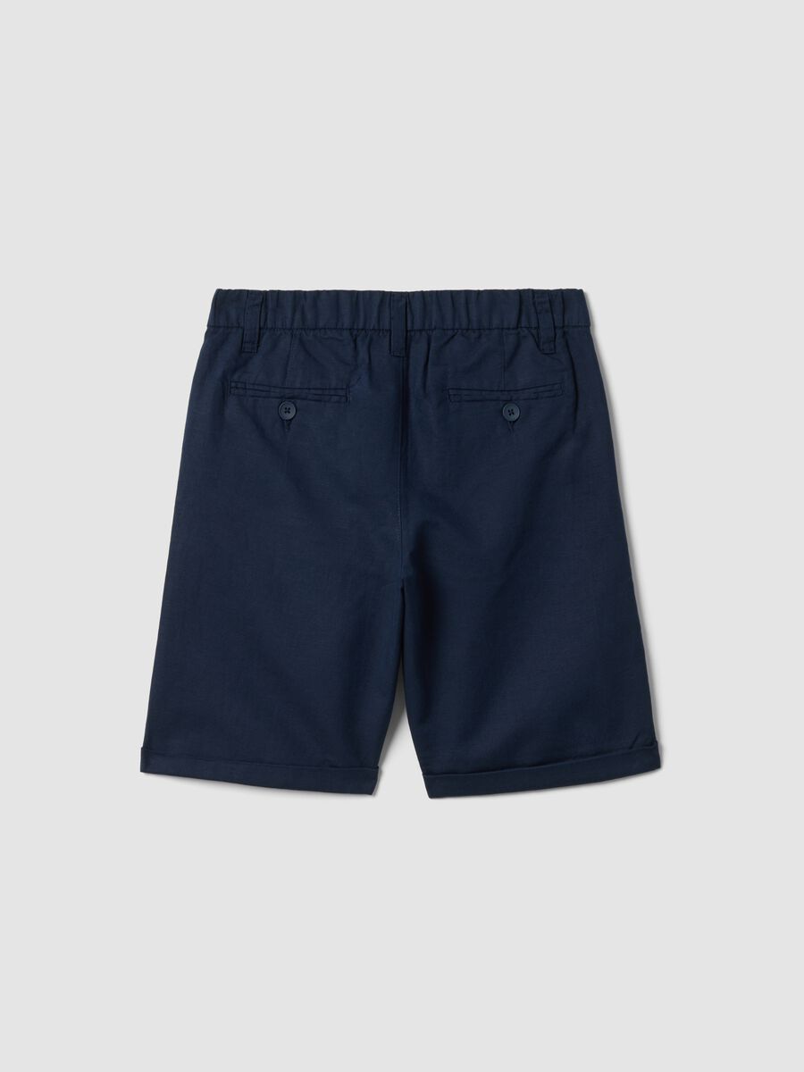 Boys&rsquo; blue linen and cotton blend regular-fit shorts_1