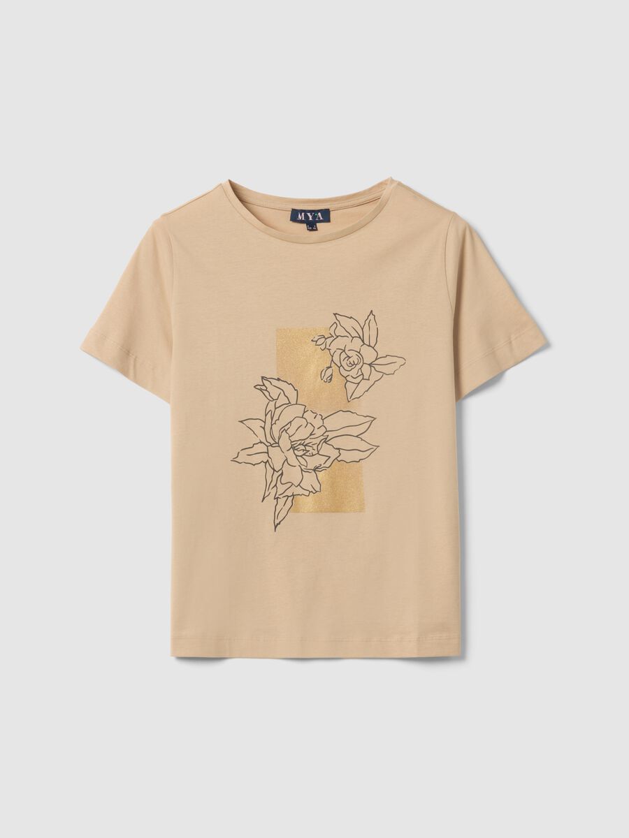 Beige short-sleeve pure cotton printed T-shirt, regular fit_4