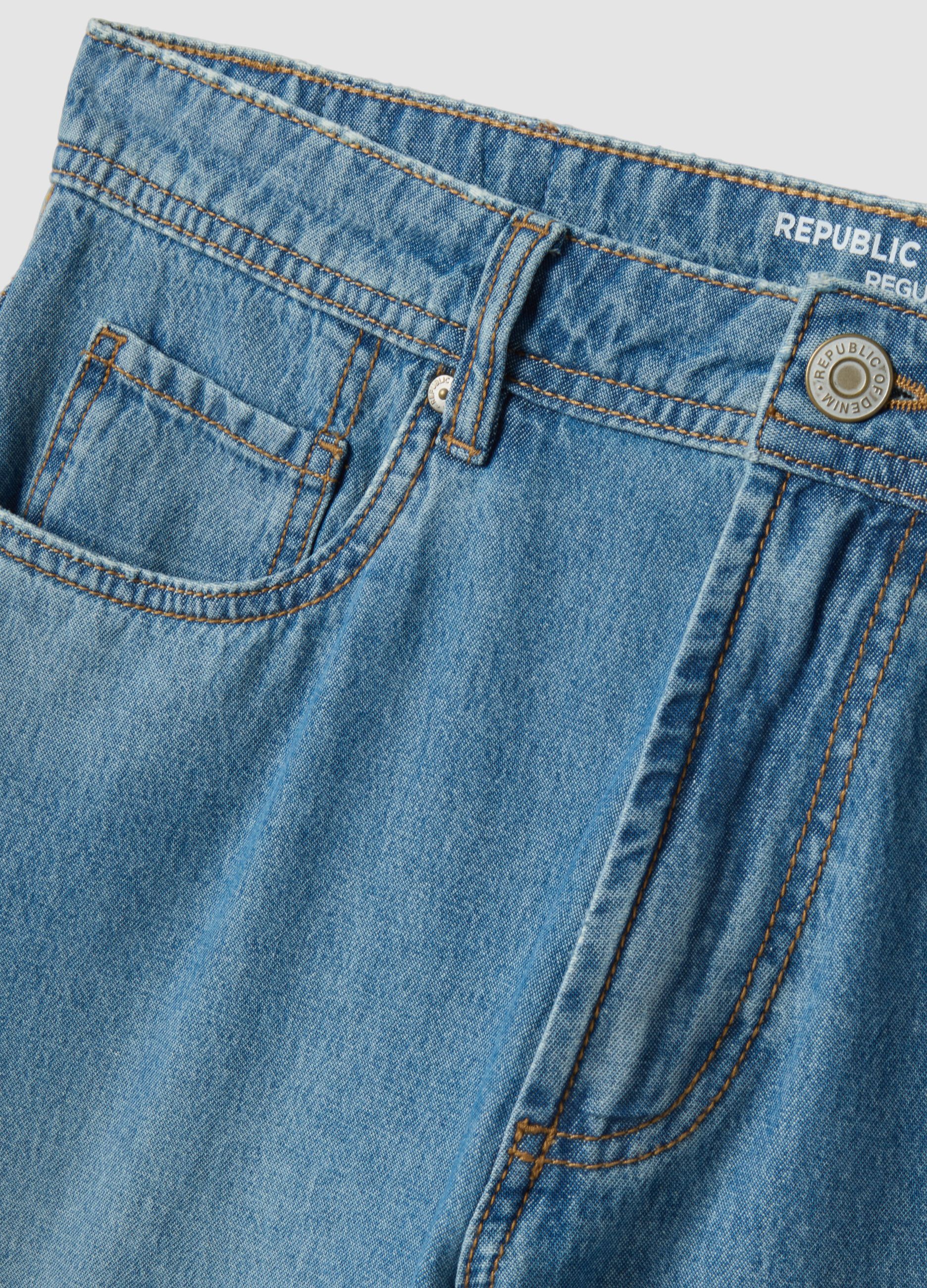 Regular fit blue denim pure cotton jeans