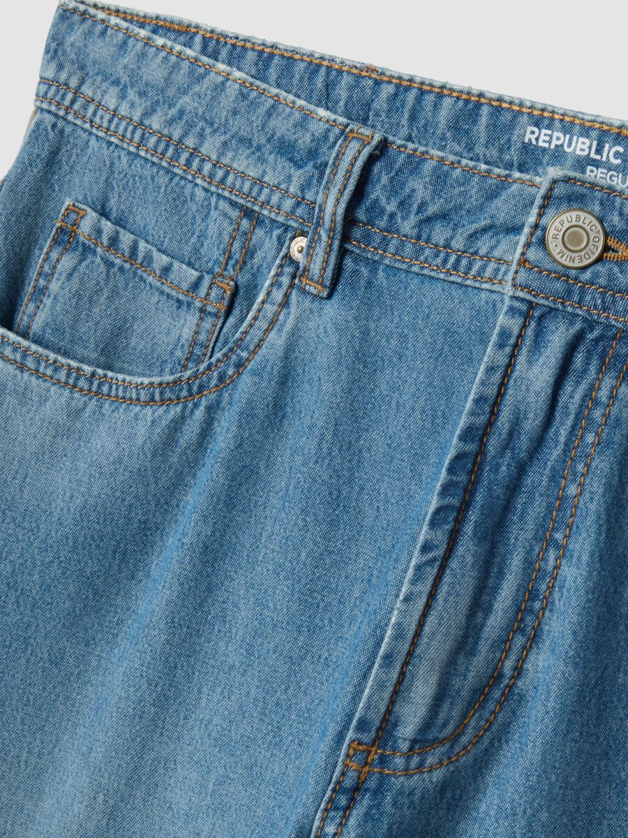 Regular fit blue denim pure cotton jeans_5