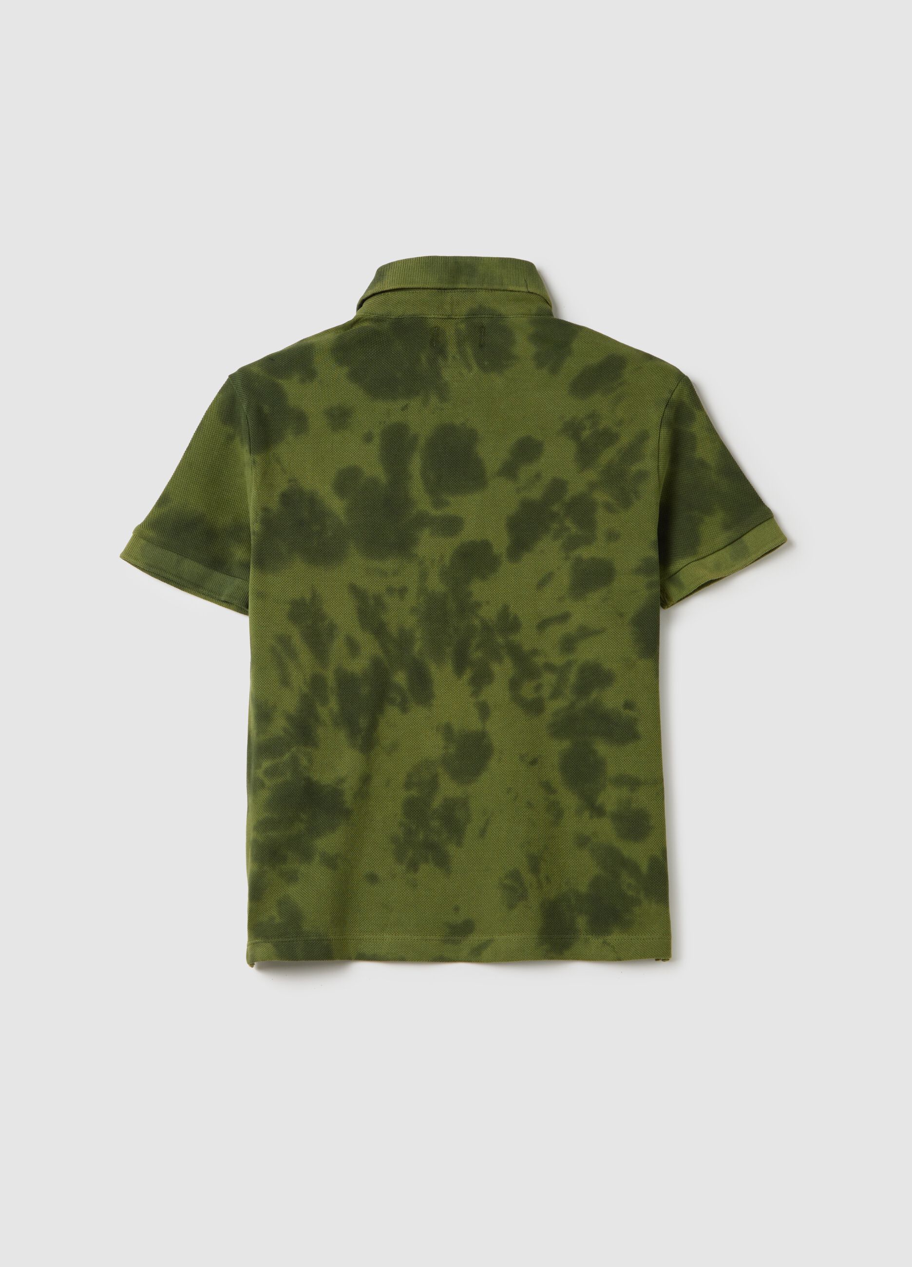 Green short sleeve cotton polo with tiger print