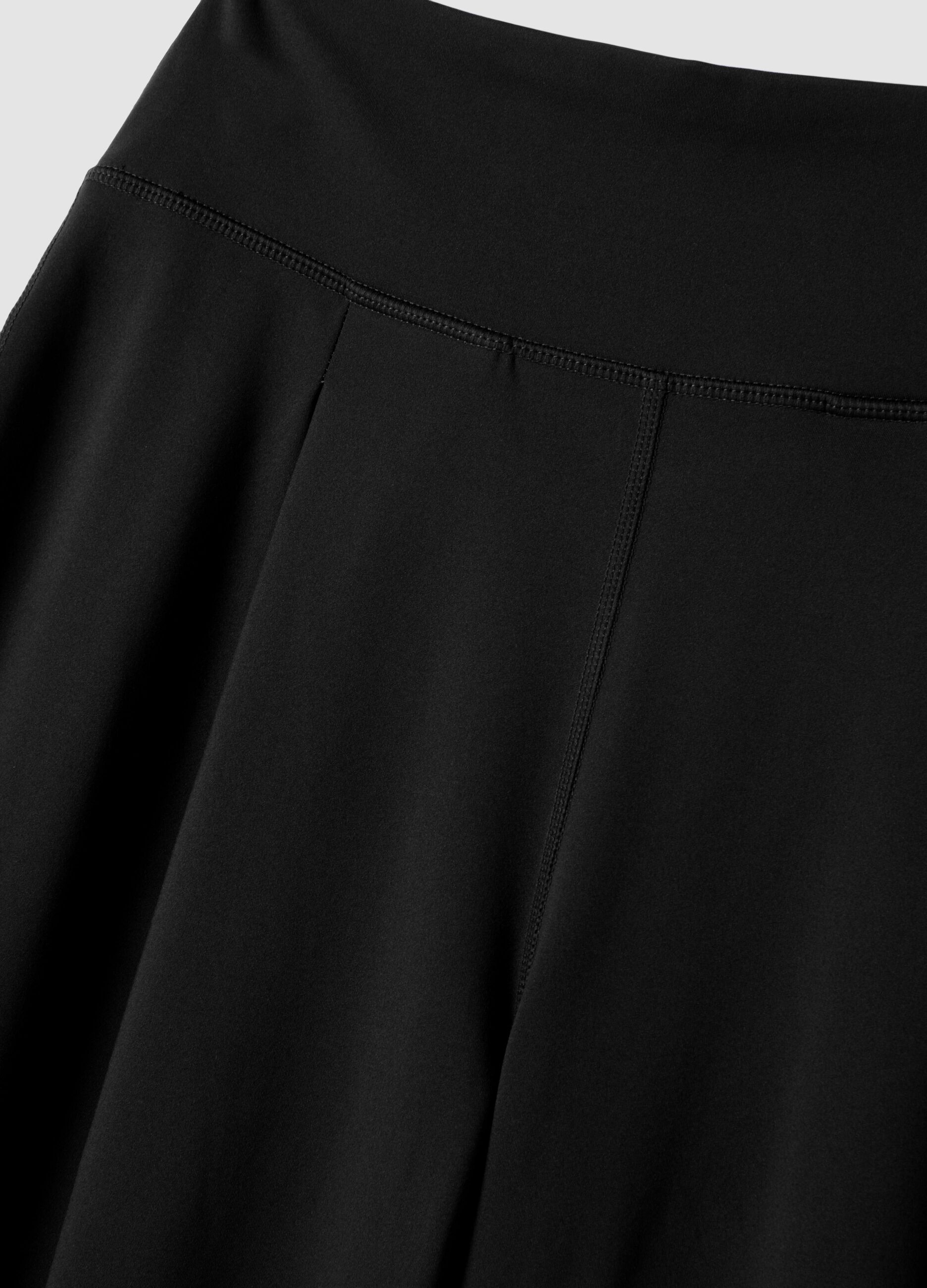 Black wide-leg stretch-fabric trousers