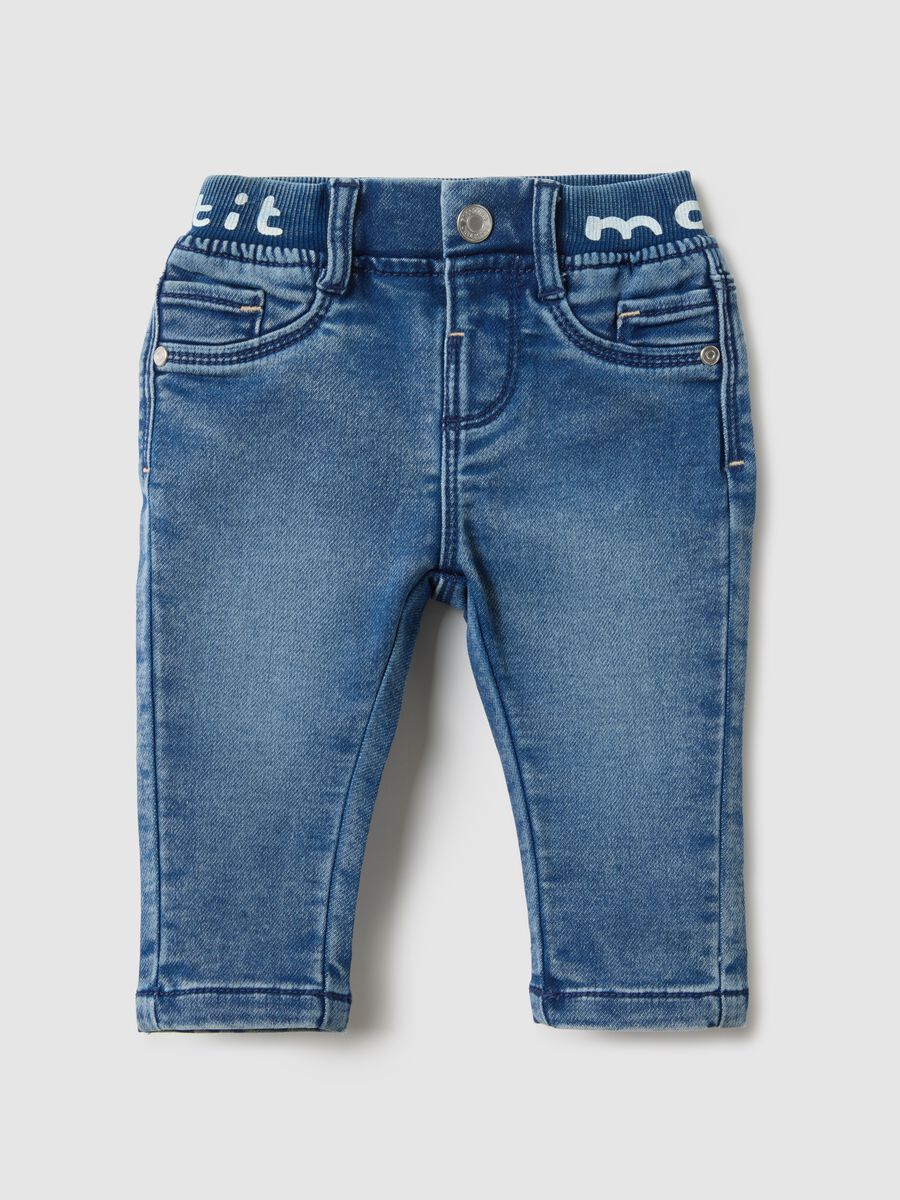 Blue cotton blend jeans for newborns regular fit_0