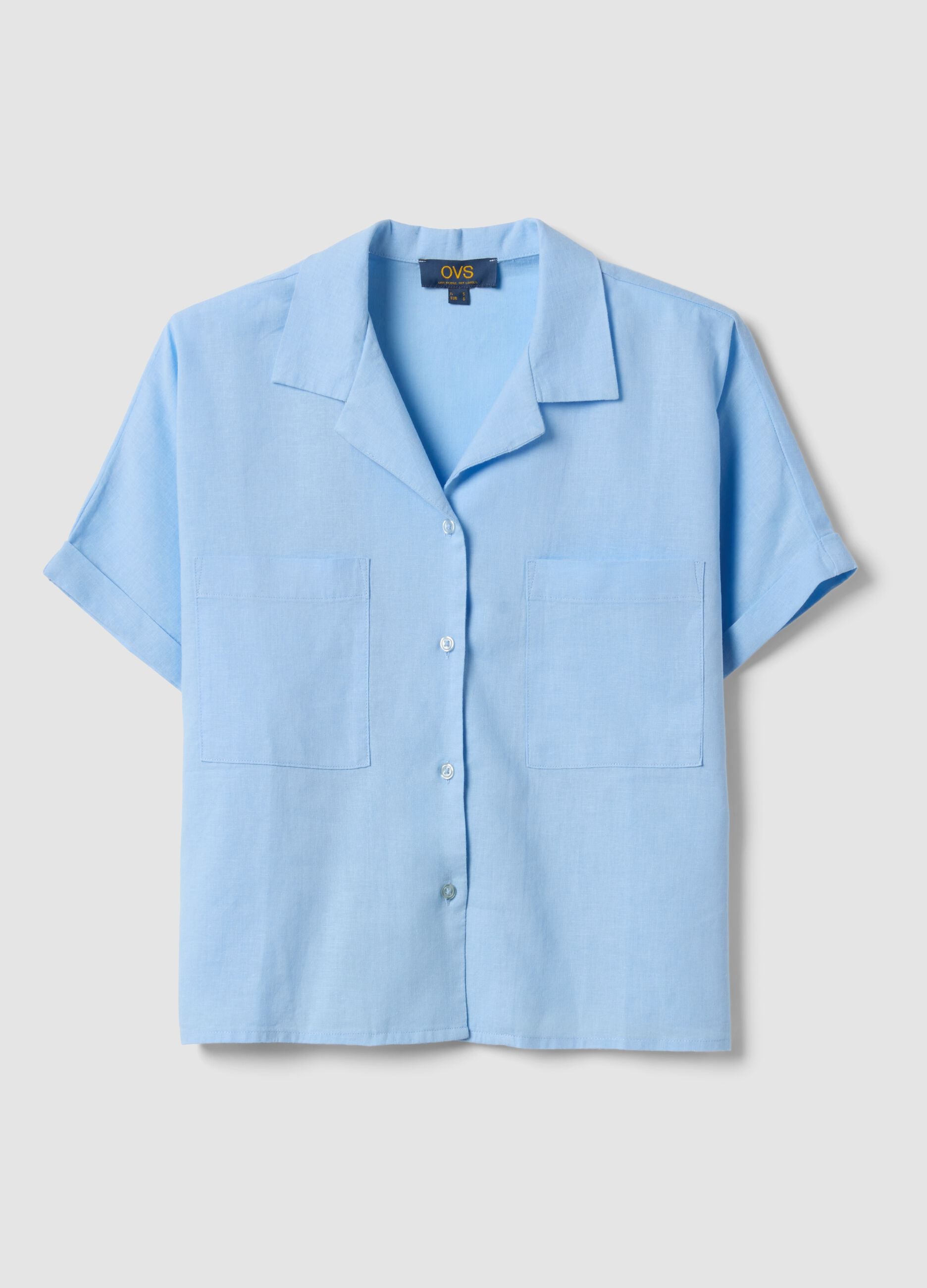 Light blue linen and viscose blend shirt, regular fit