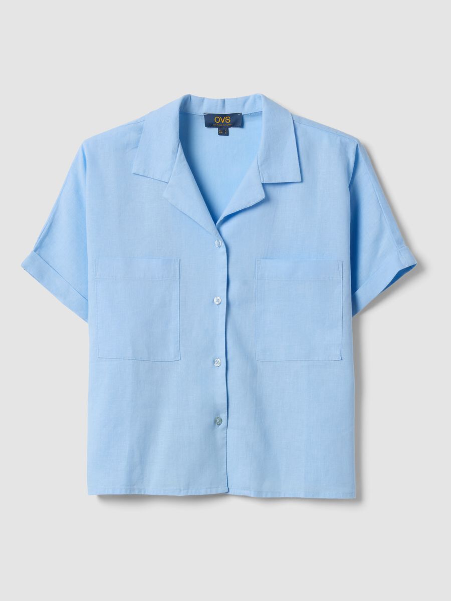 Light blue linen and viscose blend shirt, regular fit_0