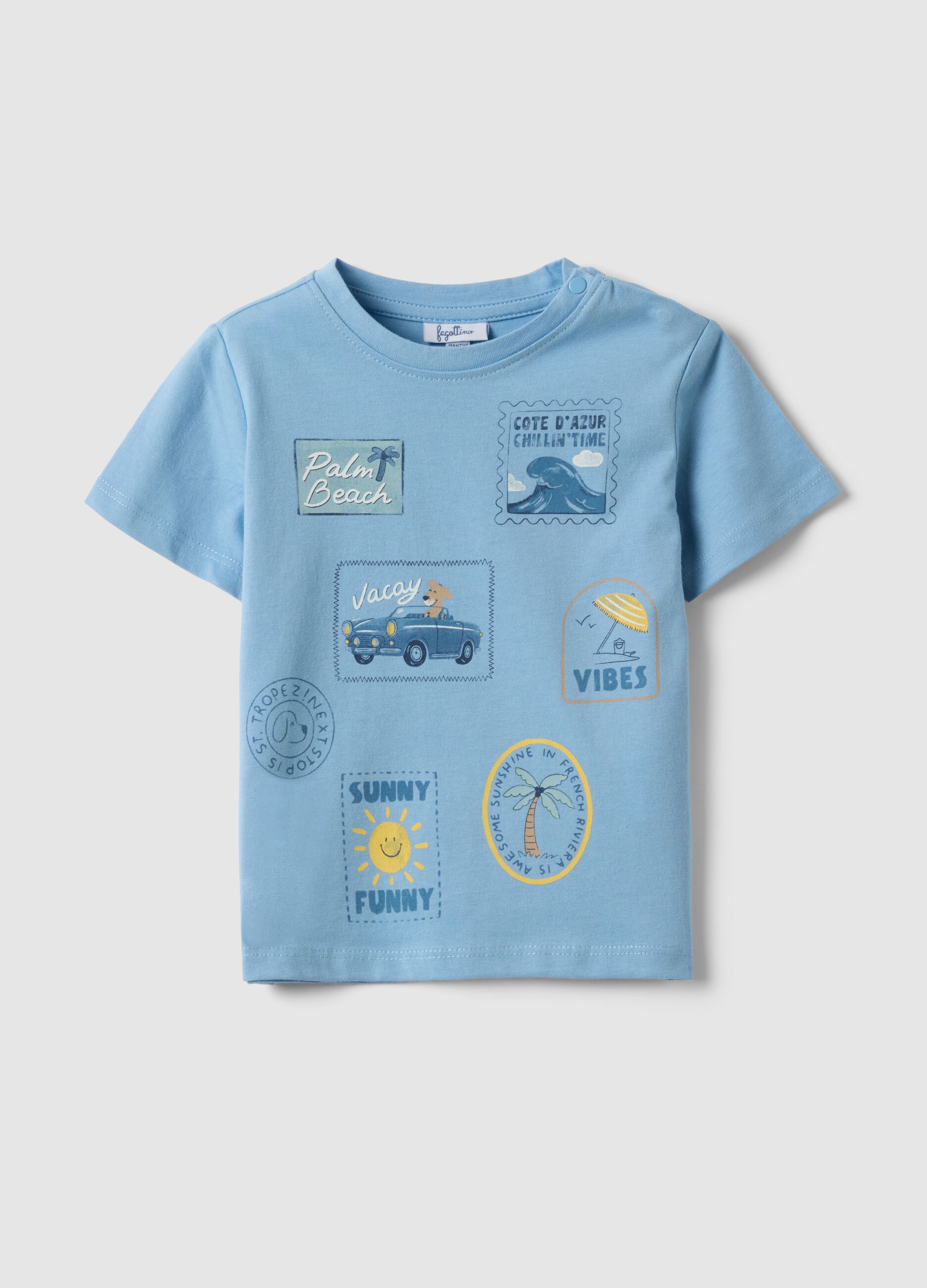 T-shirt in puro cotone azzurro da bimbo regular fit con stampe