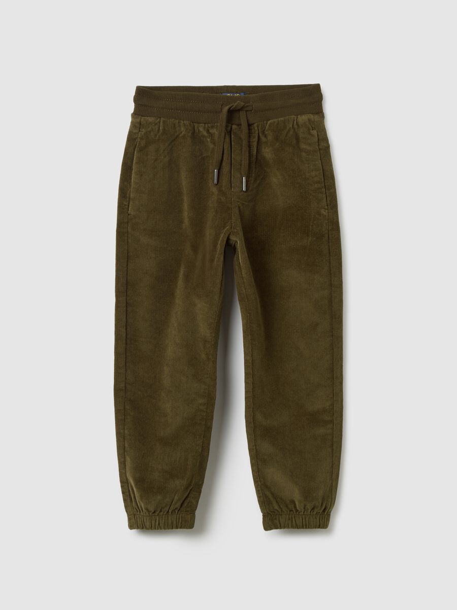 Children's trousers in cotton and green corduroy_0