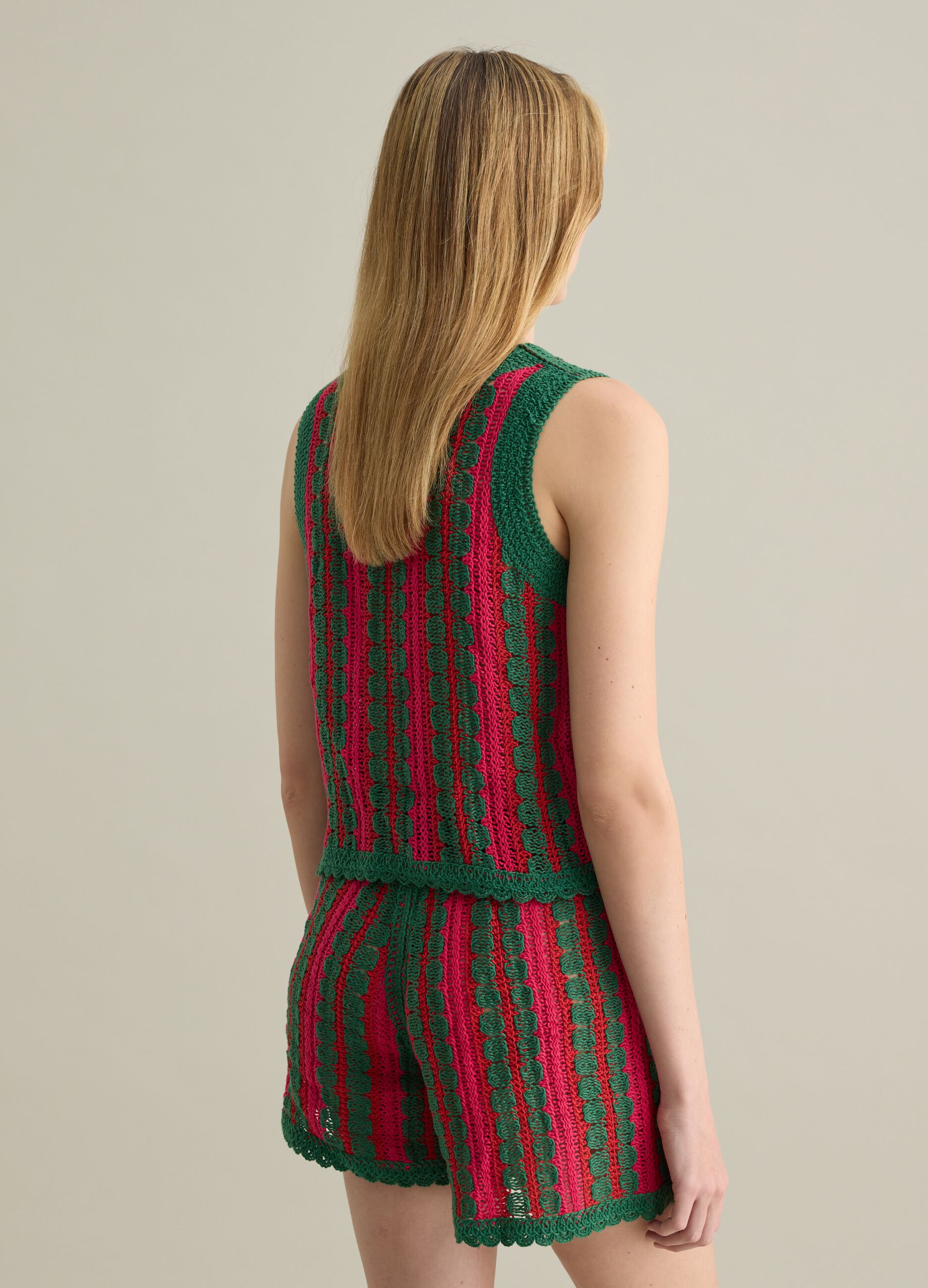 Green and pink striped crochet tank top Piombo