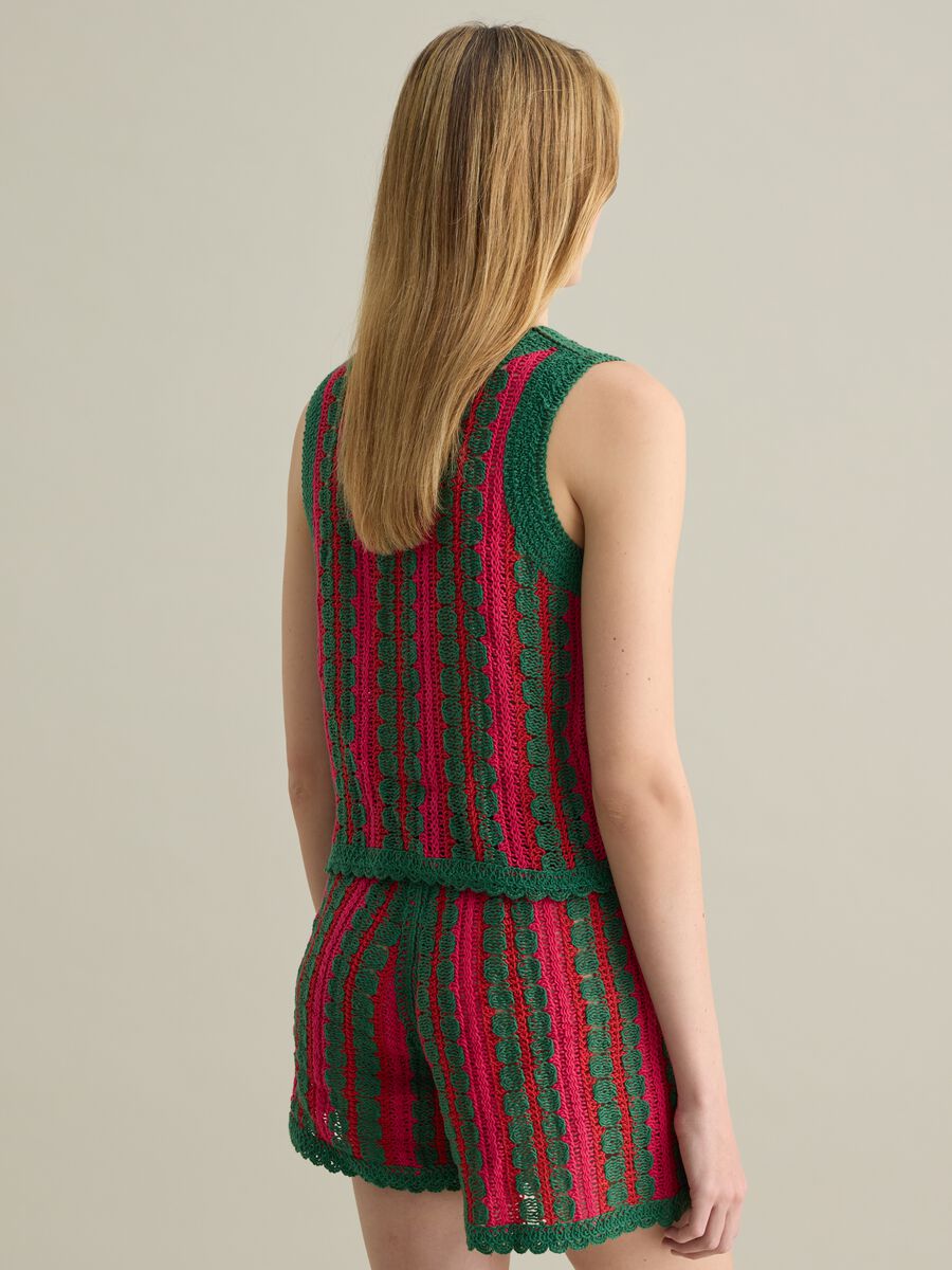 Green and pink striped crochet tank top Piombo_2