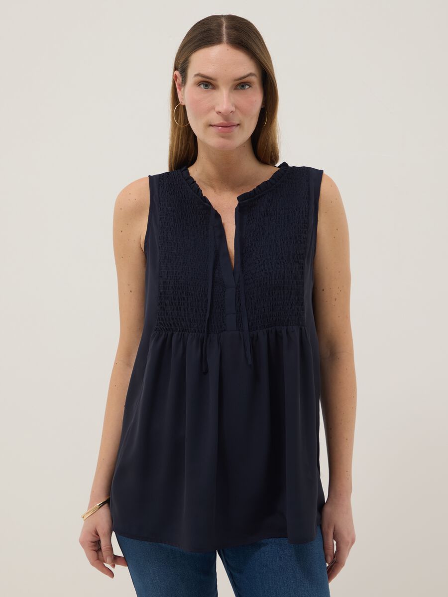 Blue maternity blouse in lightweight fabric_1