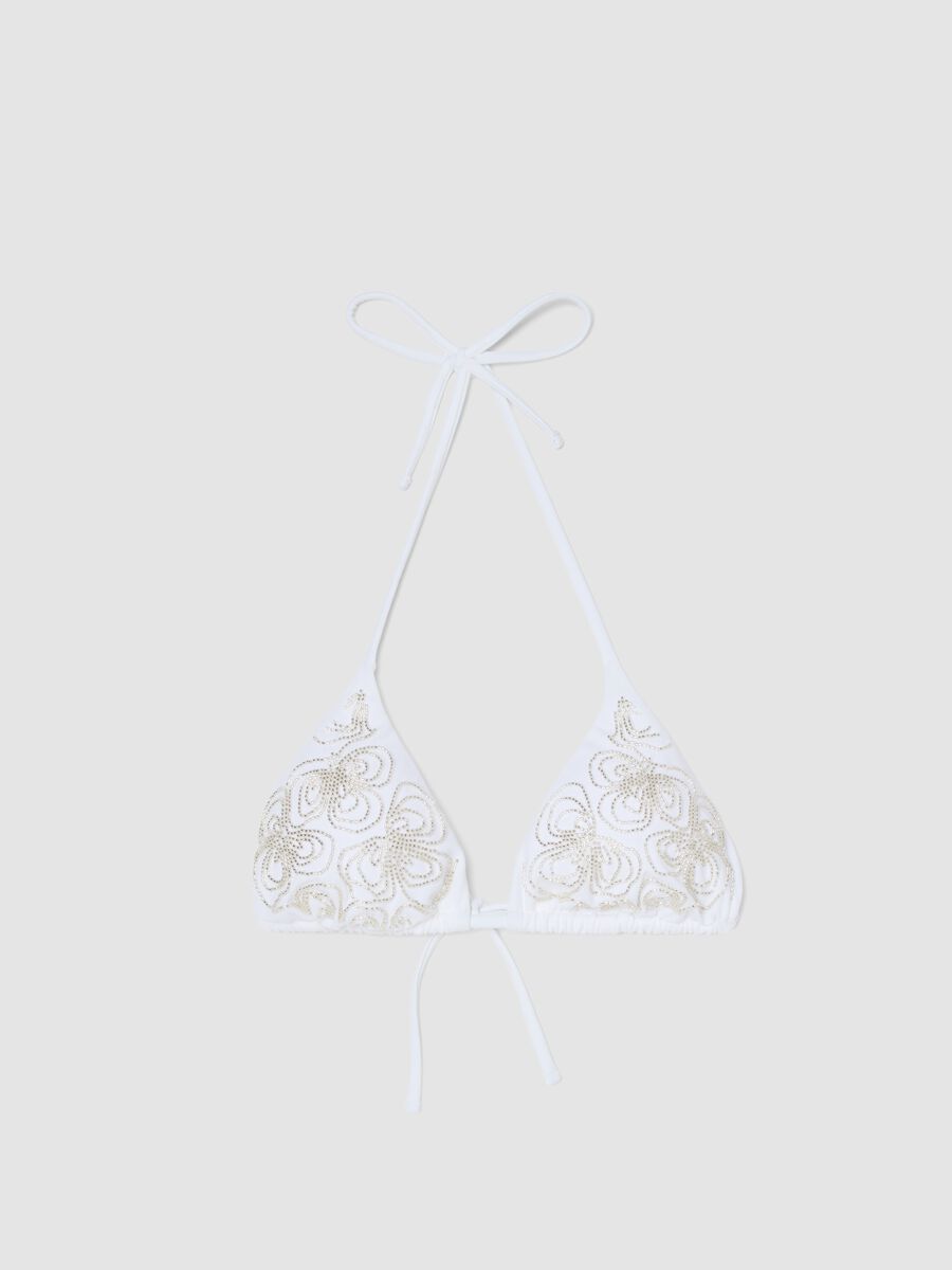 White stretch triangle bikini top with beaded details_4