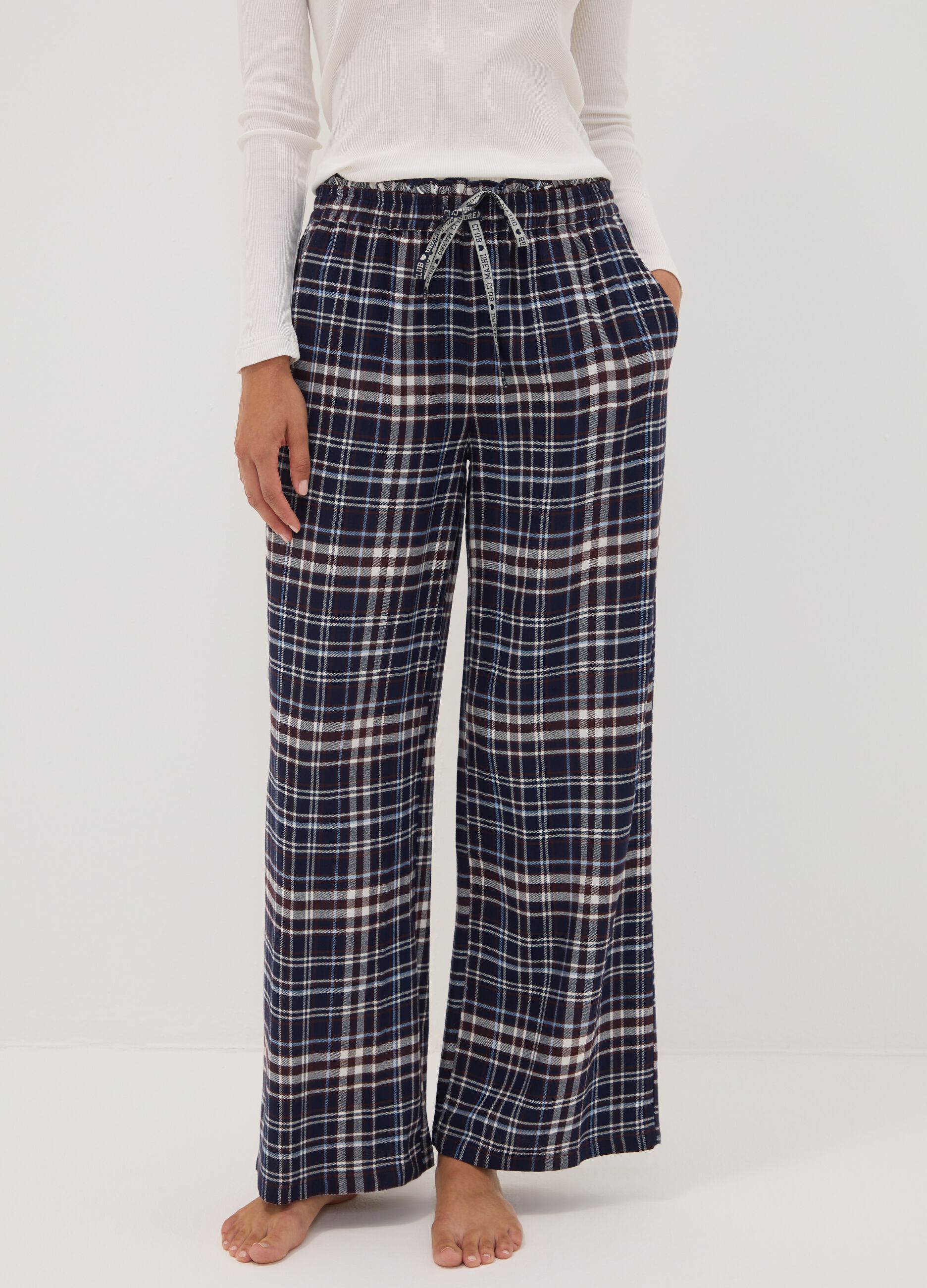 Blue checked pure viscose pyjama trousers