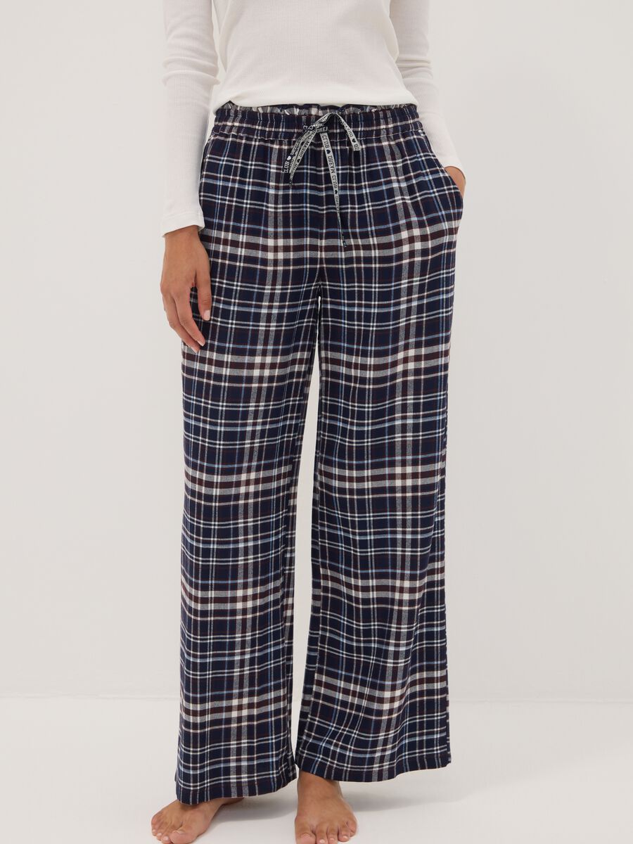 Blue checked pure viscose pyjama trousers_2