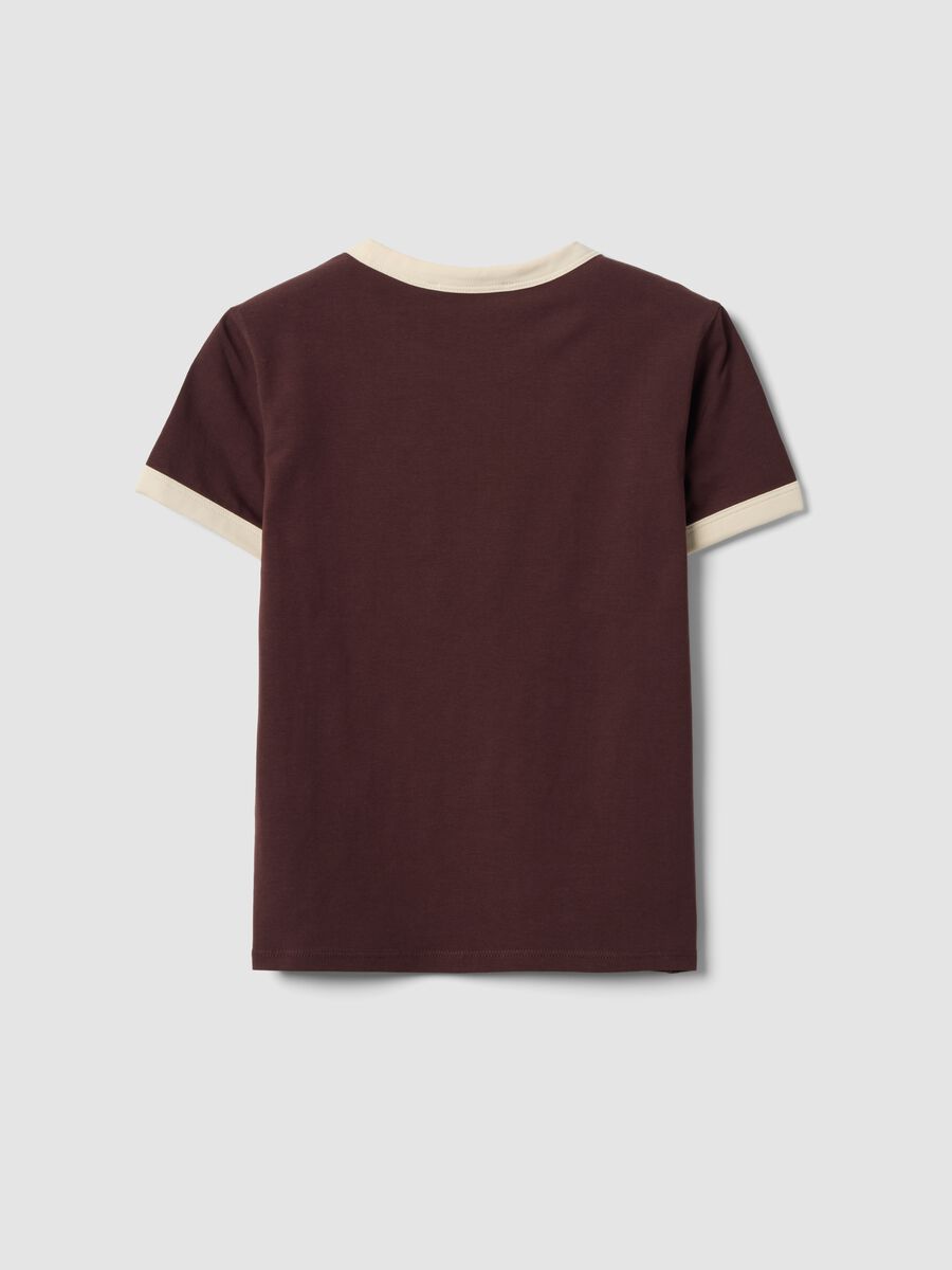 Brown cotton T-shirt with front graphic print and contrast trims_5