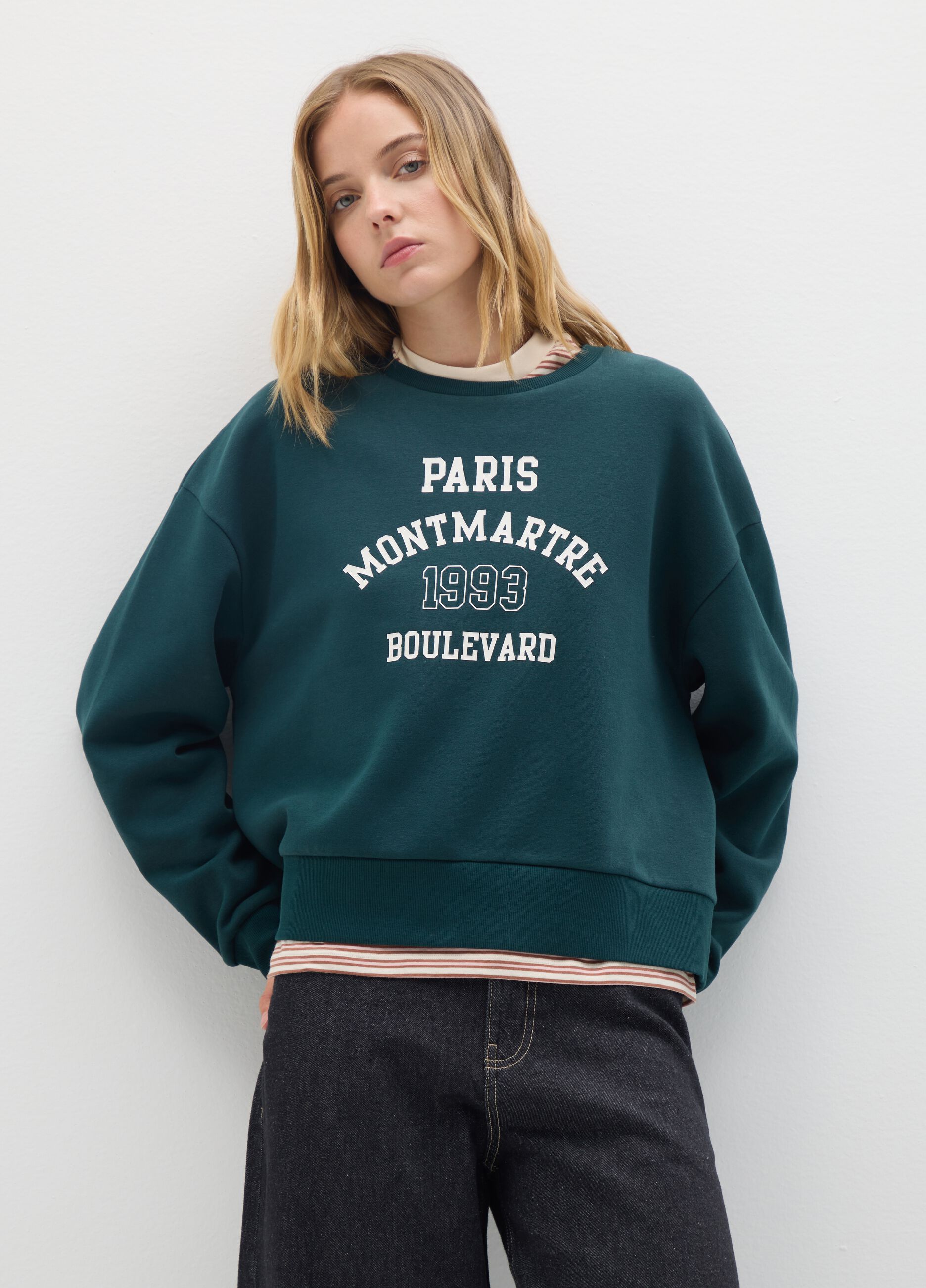 Felpa in misto cotone verde regular fit