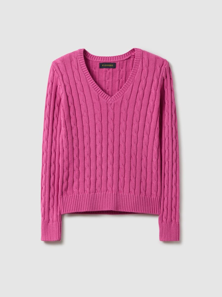 Pink pure cotton regular fit pullover with cable knit design_4