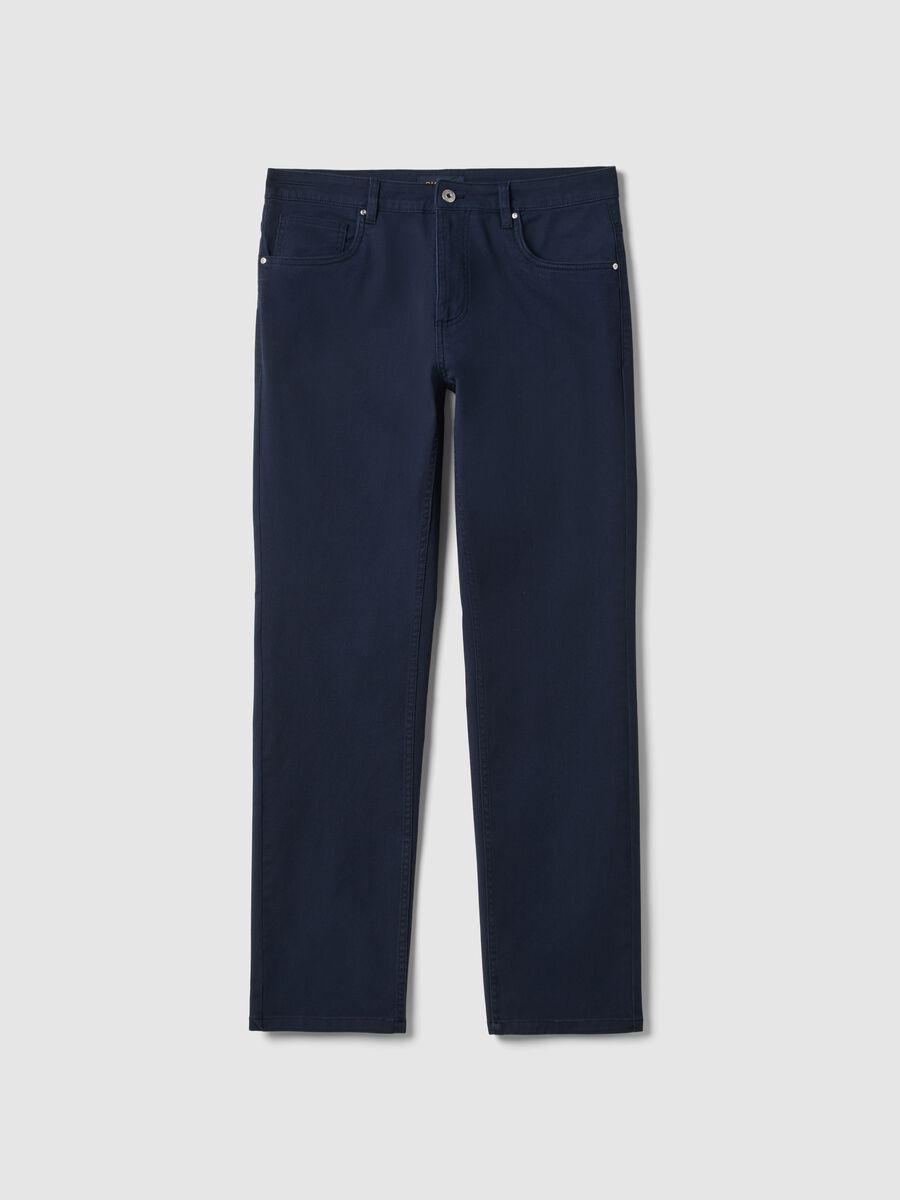 Blue Stretch Twill Trousers Regular Fit_0