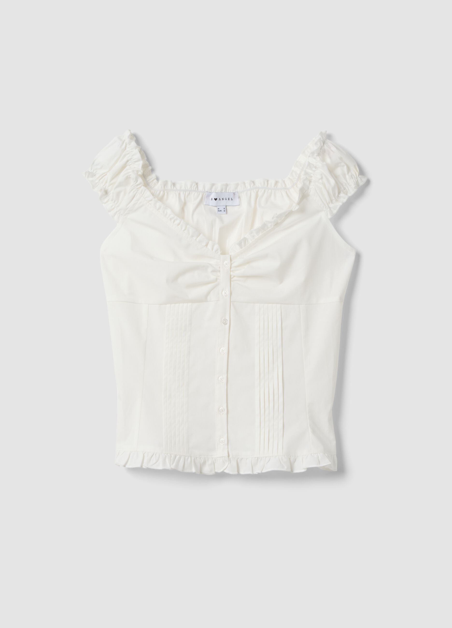 White organic cotton blouse with short sleeves