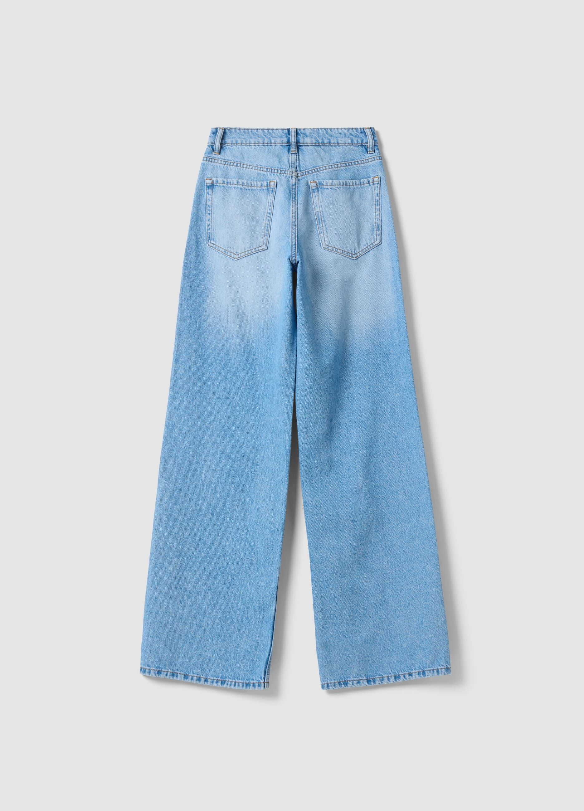 Light Blue Wide-Leg Jeans in Pure Cotton