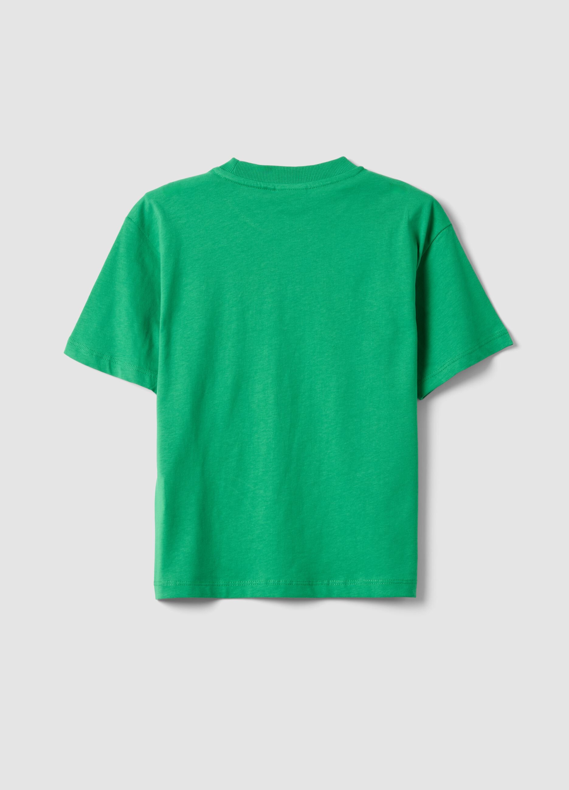Green pure cotton kids&rsquo; T-shirt with Minecraft prints