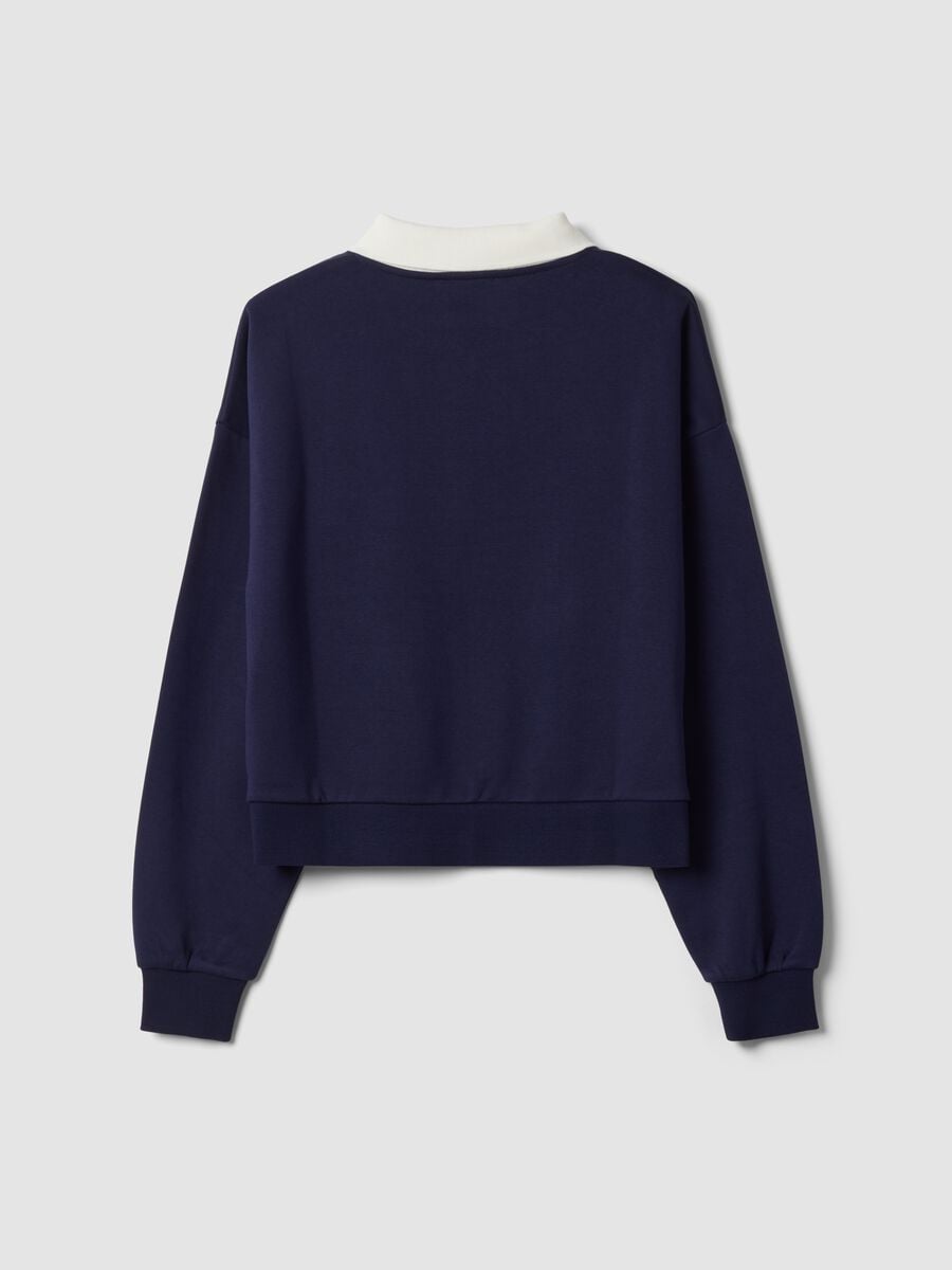 Felpa blu in misto cotone con girocollo e colletto_2