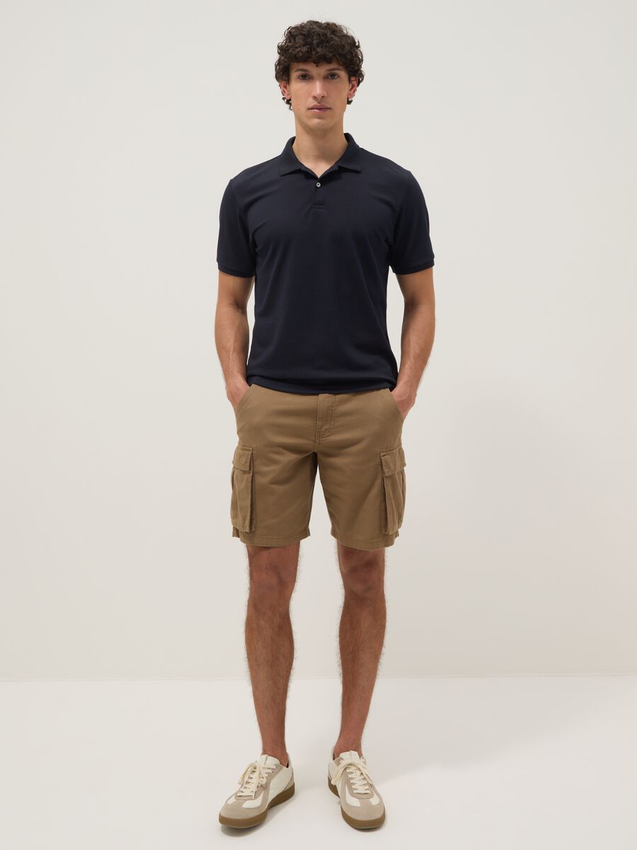 Beige pure cotton cargo Bermuda shorts, regular fit_0