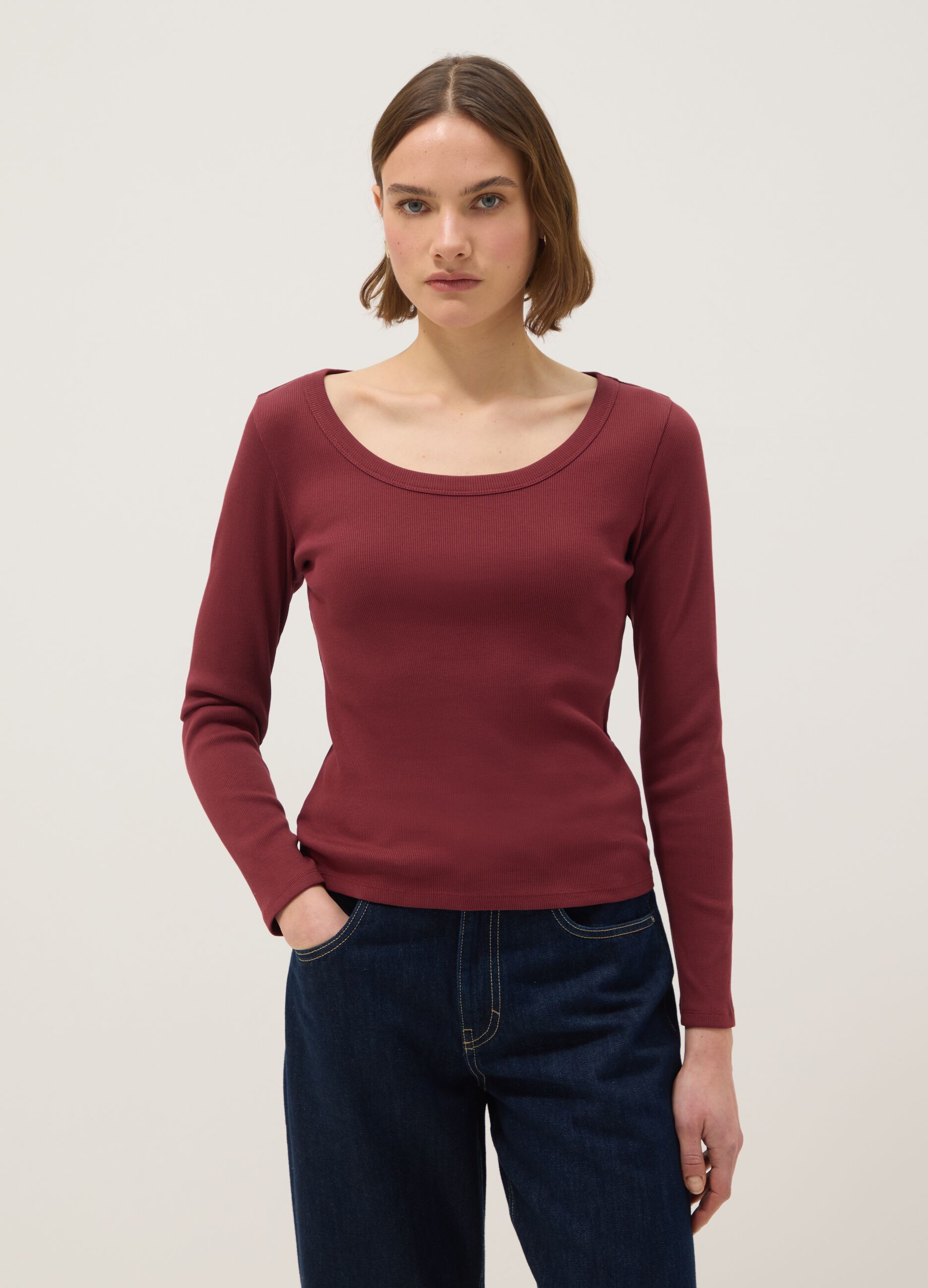 Red pure cotton long sleeve T-shirt regular fit