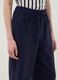 Blue viscose and linen blend straight-leg trousers with drawstring_3