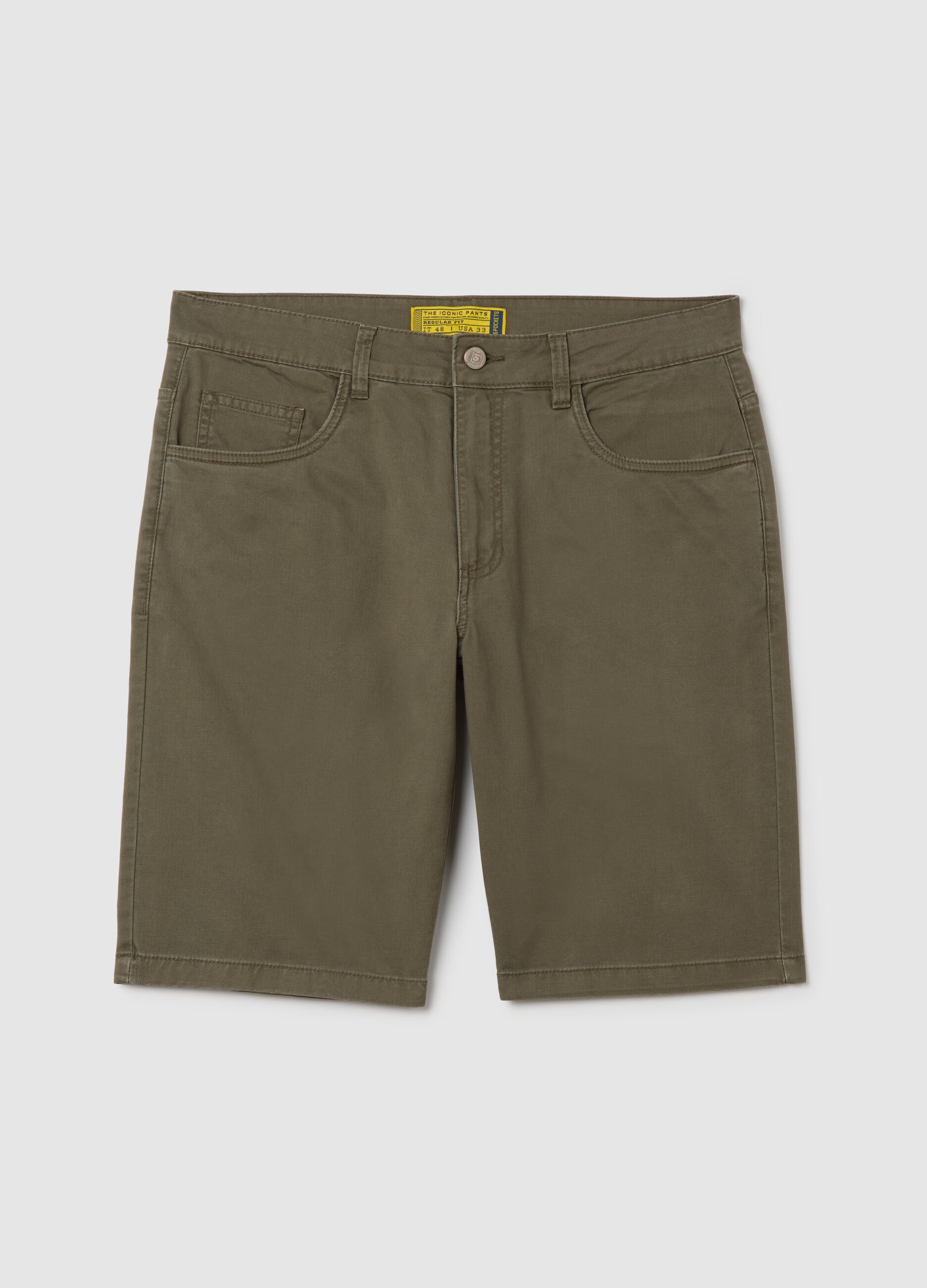 Stretch Cotton Bermuda Shorts in Green by Ovs